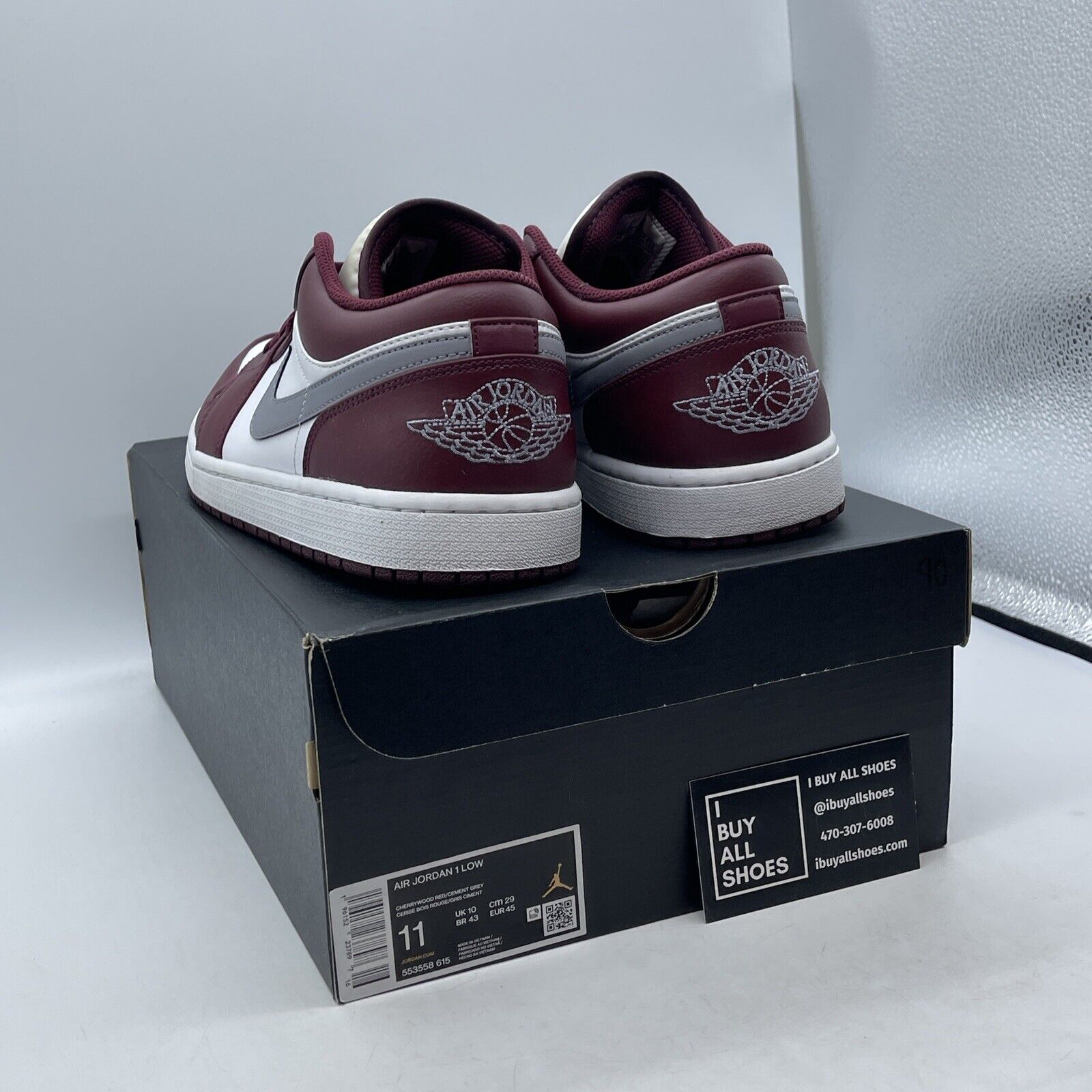 Size 11 - Jordan 1 Low Cherrywood Red Burgundy White Leather (553558-615)