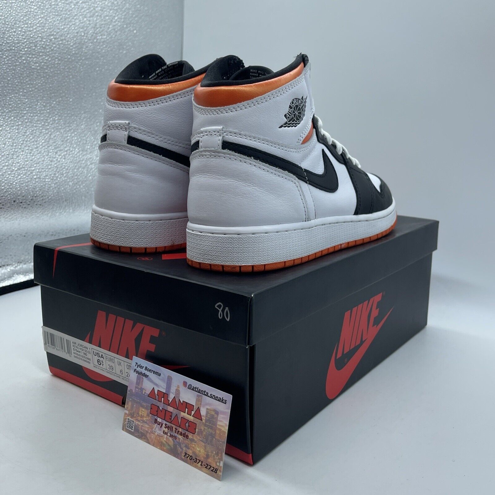 Size 6.5Y - Jordan 1 Retro High Electro Orange White Black Leather (575441-180)