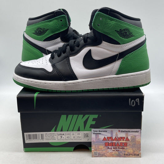 Size 7Y- Air Jordan 1 Retro OG High Lucky Green White Black Leather (FD1437-031)