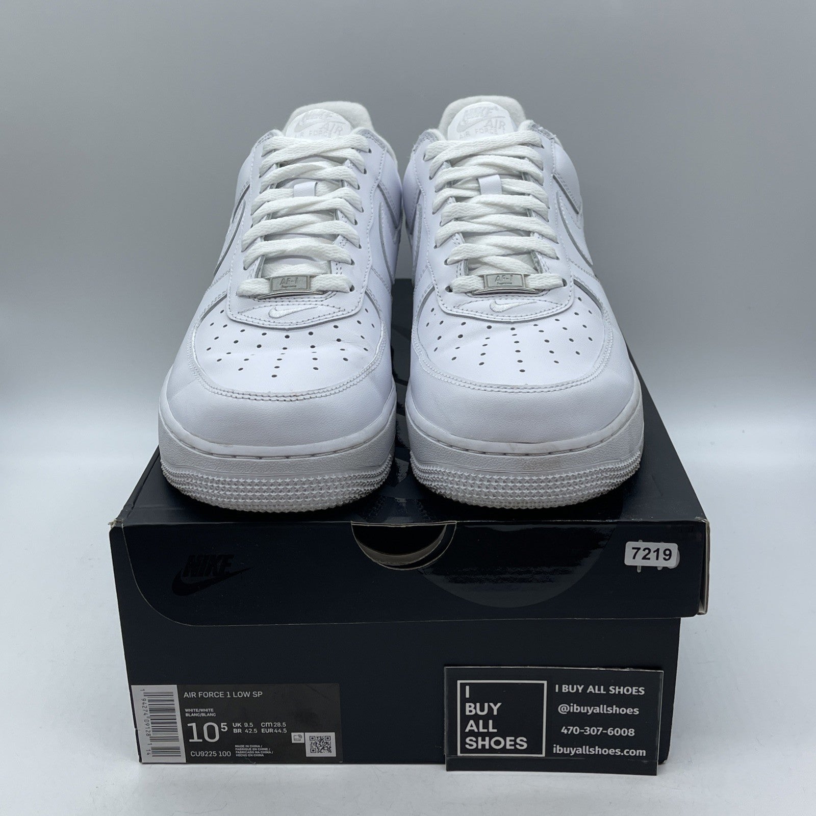 Size 10.5 - Nike Air Force 1 x Supreme Low Box Logo - White (CU9225-100)
