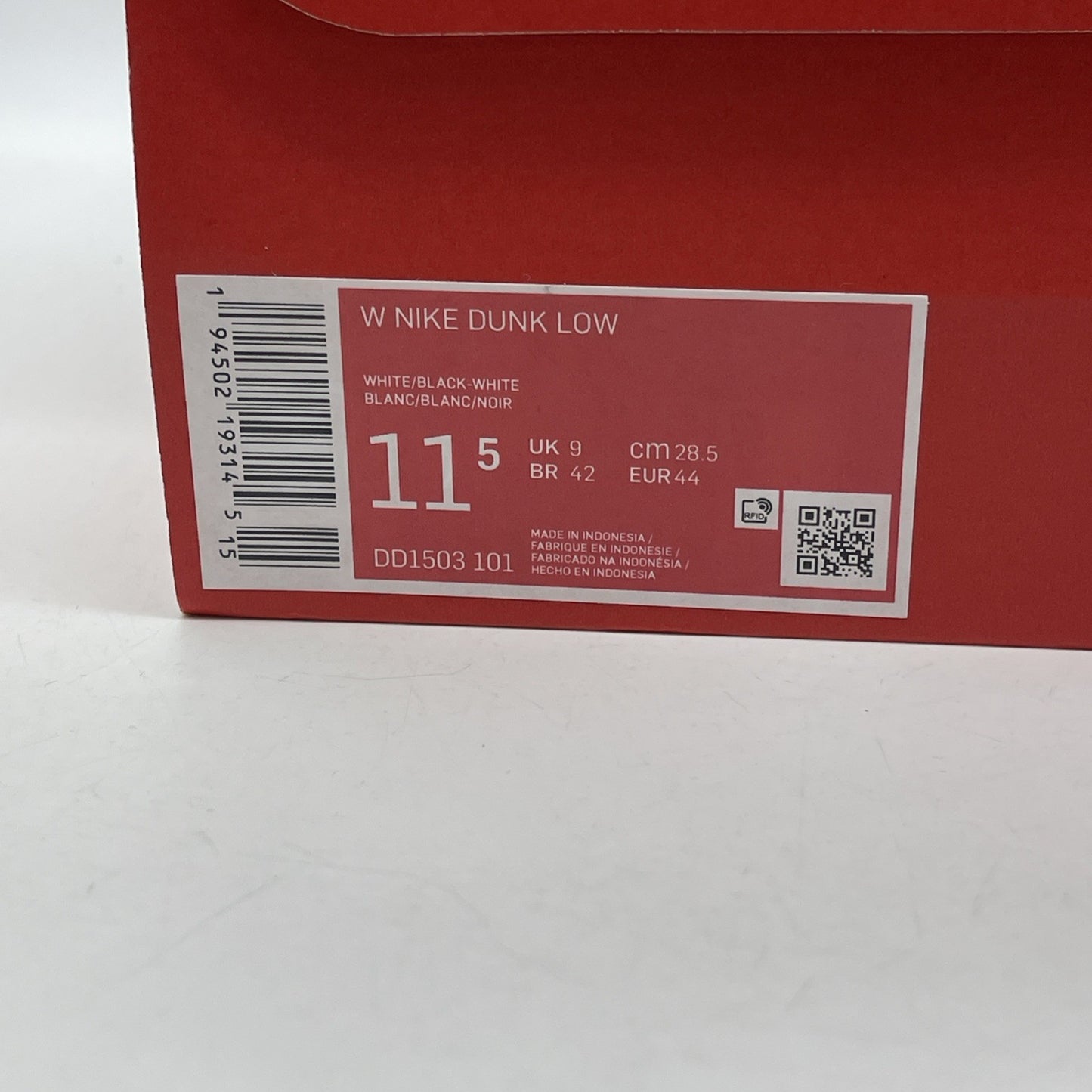 Size 11.5W - Nike Dunk Low Black White Leather (DD1503-101)