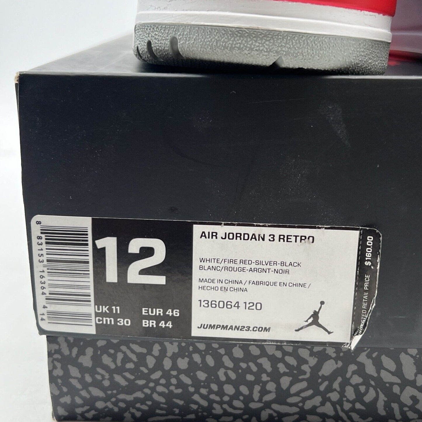 Size 12 - Air Jordan 3 Retro 2013 Fire Red (136064-120)