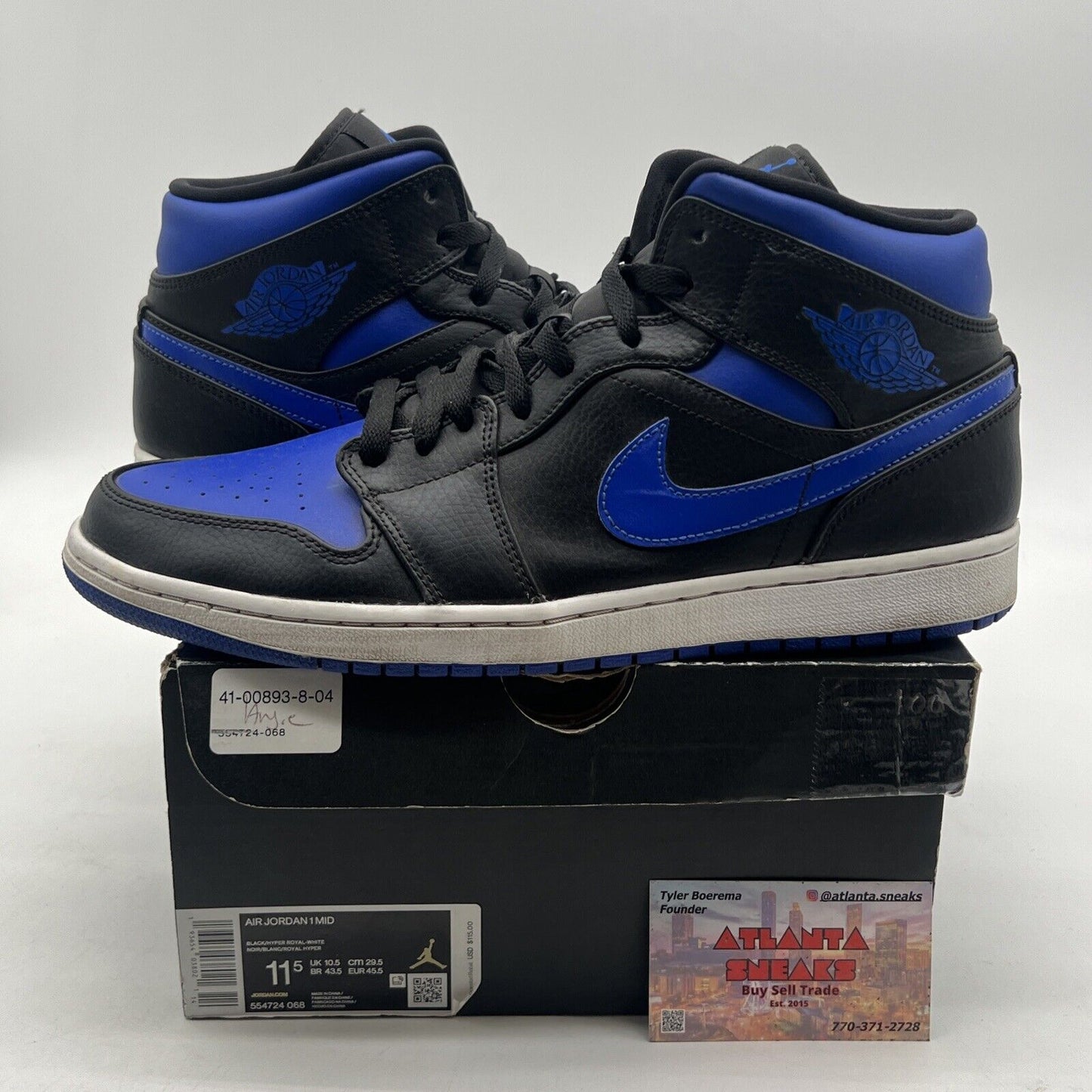 Size 11.5 - Air Jordan 1 Mid Black Hyper Royal (554724-068)