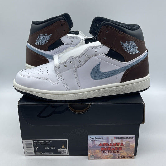 Size 7 - Air Jordan 1 Retro SE Mid Brown Blue Grey White Leather (FQ7831-142)