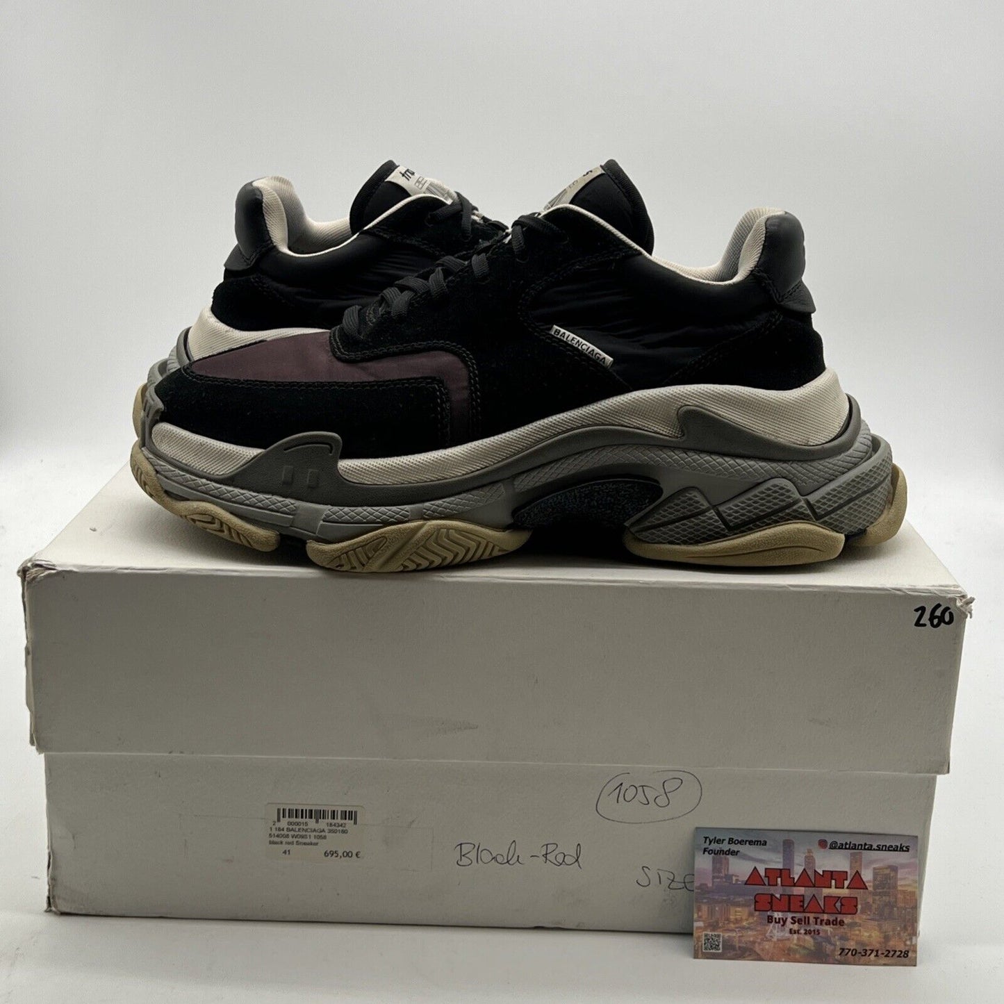 Size 8- Balenciaga Triple S Mens V2 Black Burgundy Nylon Speed Trainer