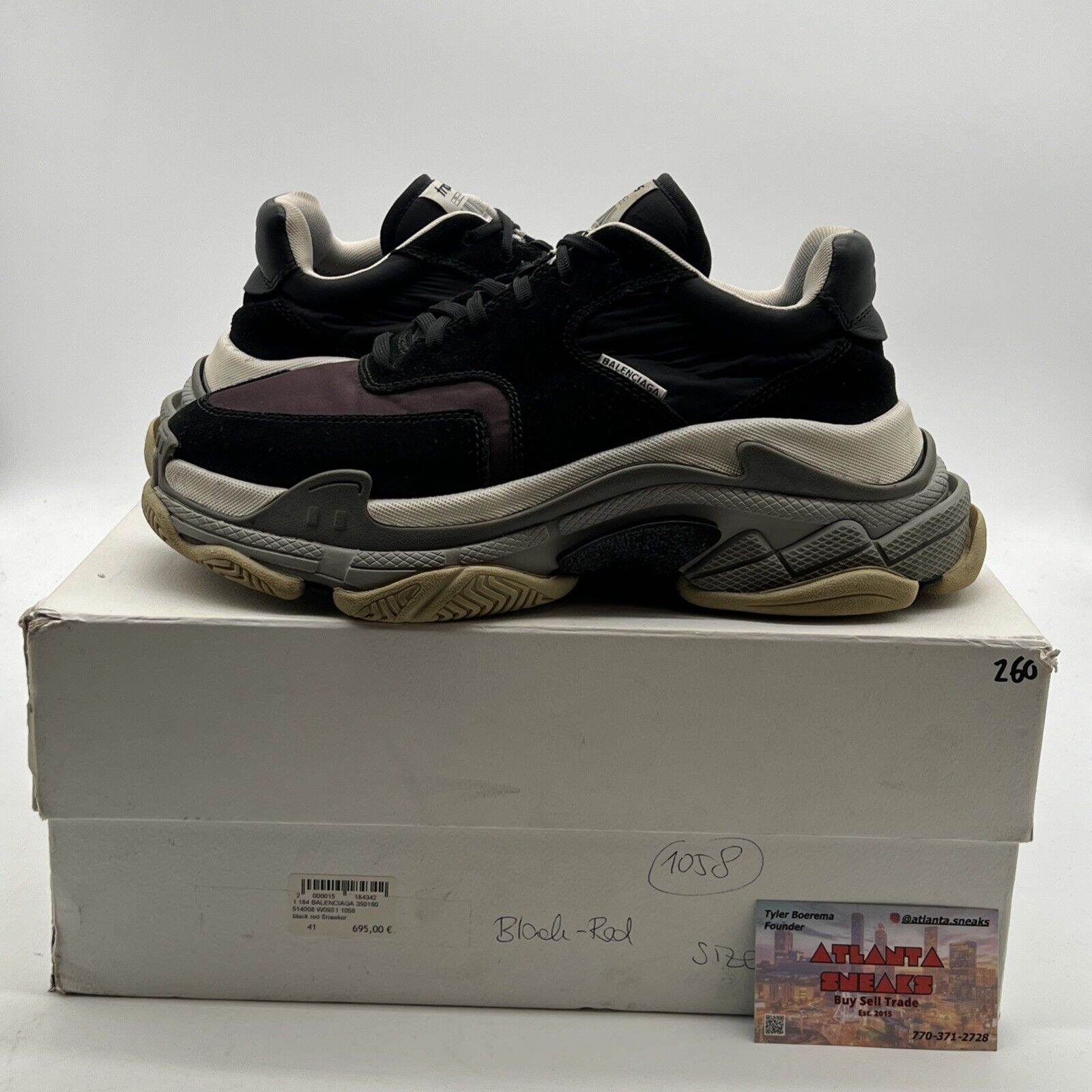 Size 8- Balenciaga Triple S Mens V2 Black Burgundy Nylon Speed Trainer