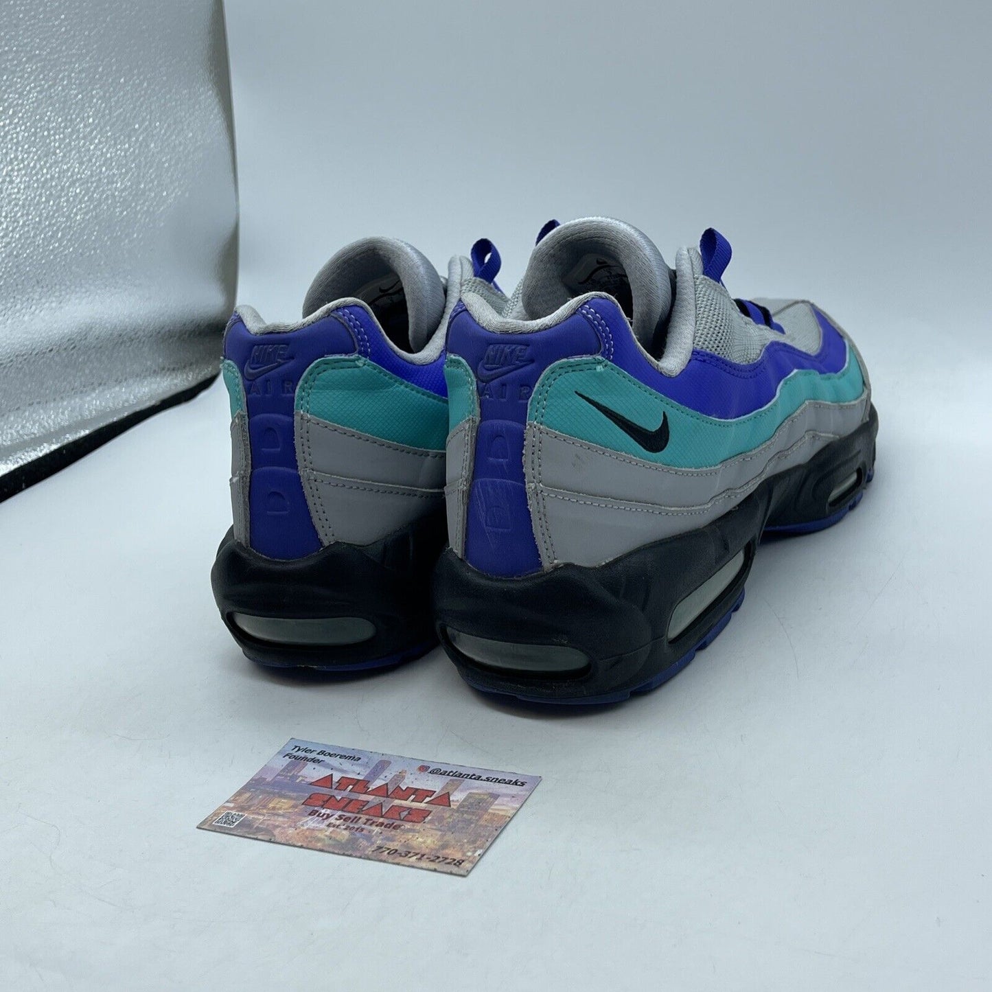 Size 10 - Nike Air Max 95 Aqua Blue Grey Black Purple Leather (AT2865-001)