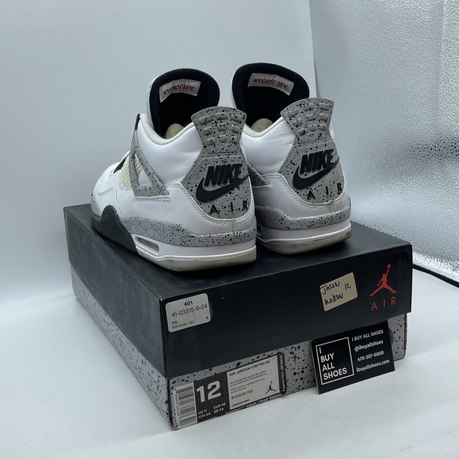 Size 12 - Jordan 4 Retro OG Mid White Cement White Grey Leather (840606-192)