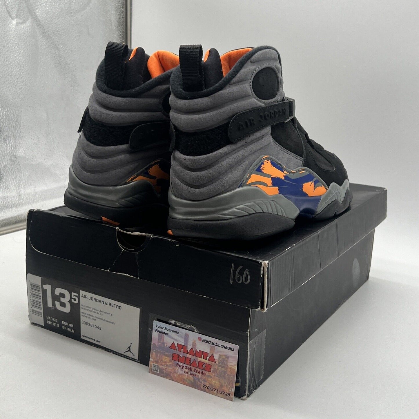 Size 13.5 - Air Jordan 8 Retro Phoenix Suns Black Grey Suede Orange (305481-043)