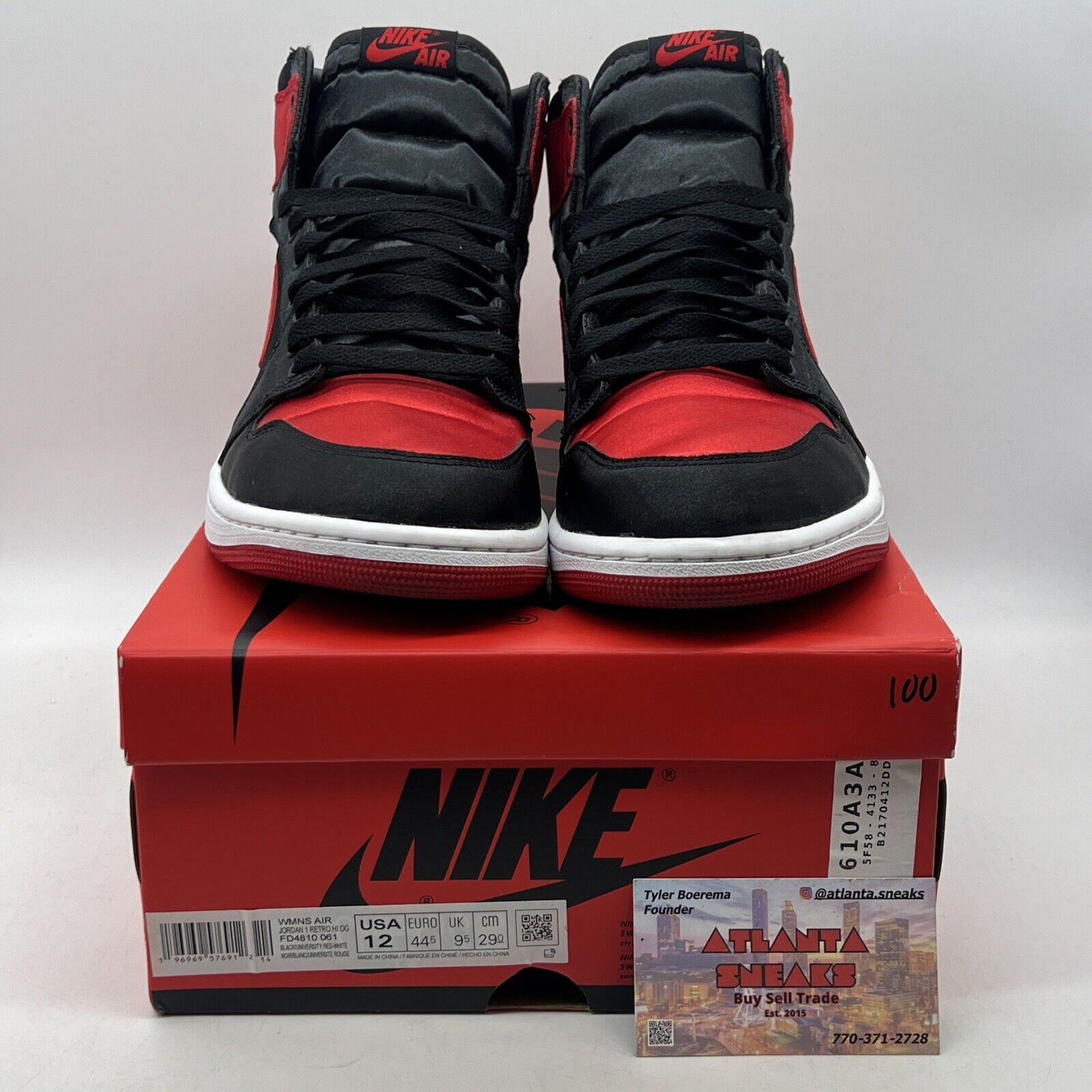 Size 12 - Air Jordan 1 Retro OG 2023 High Satin Bred W Black White (FD4810-061)