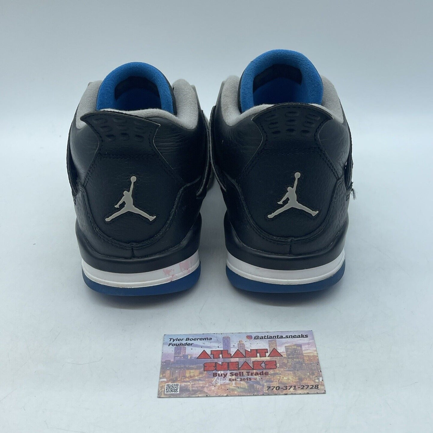 Size 7Y - Air Jordan 4 Retro Motorsports Black Leather White Grey (408452-006)