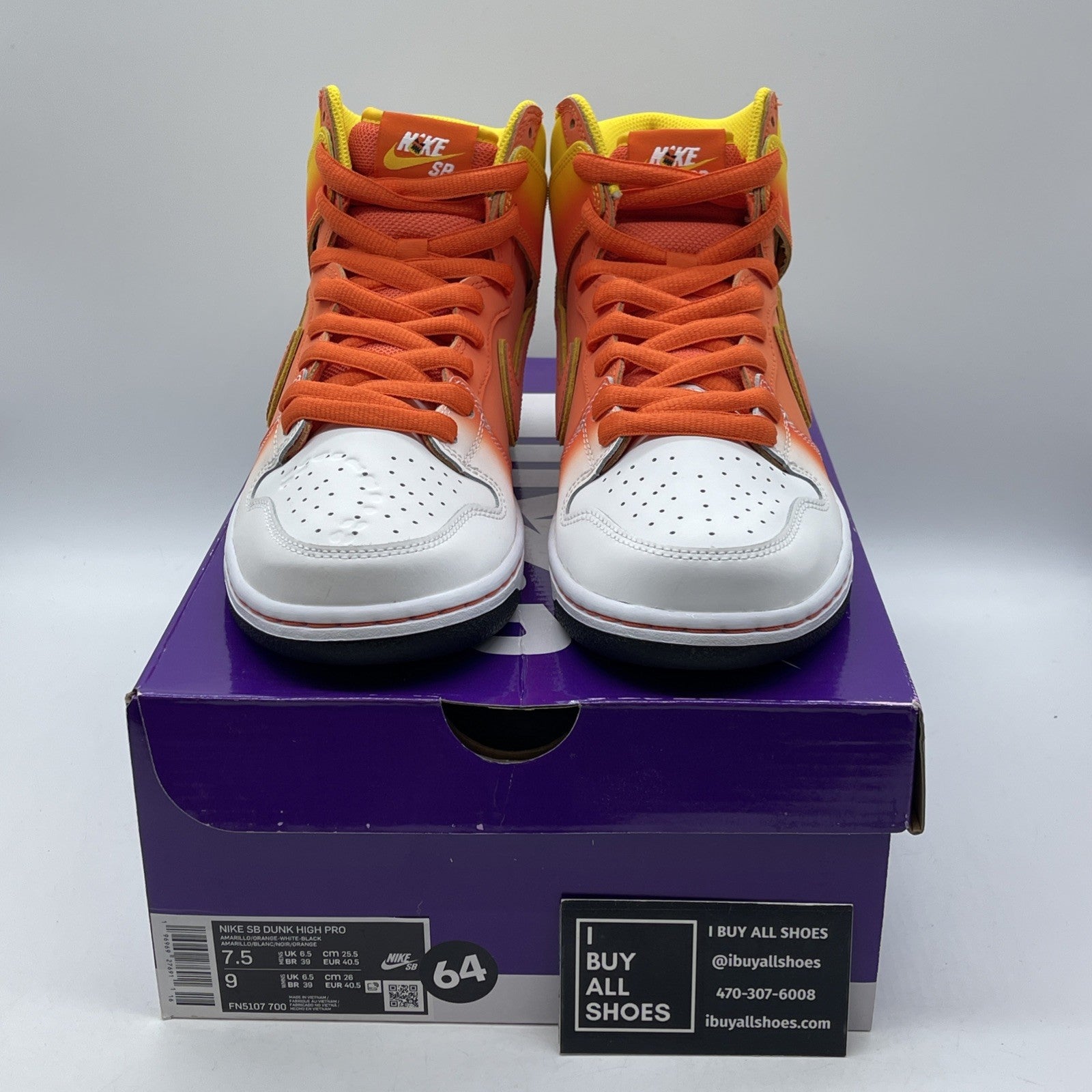 Size 7.5 - Nike Dunk SB High Sweet Tooth White Yellow Orange (FN5107-700)