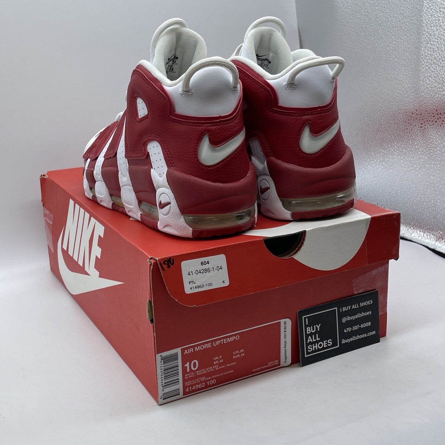Size 10 - Nike Air More Uptempo White Red Leather Suede (414962-100)