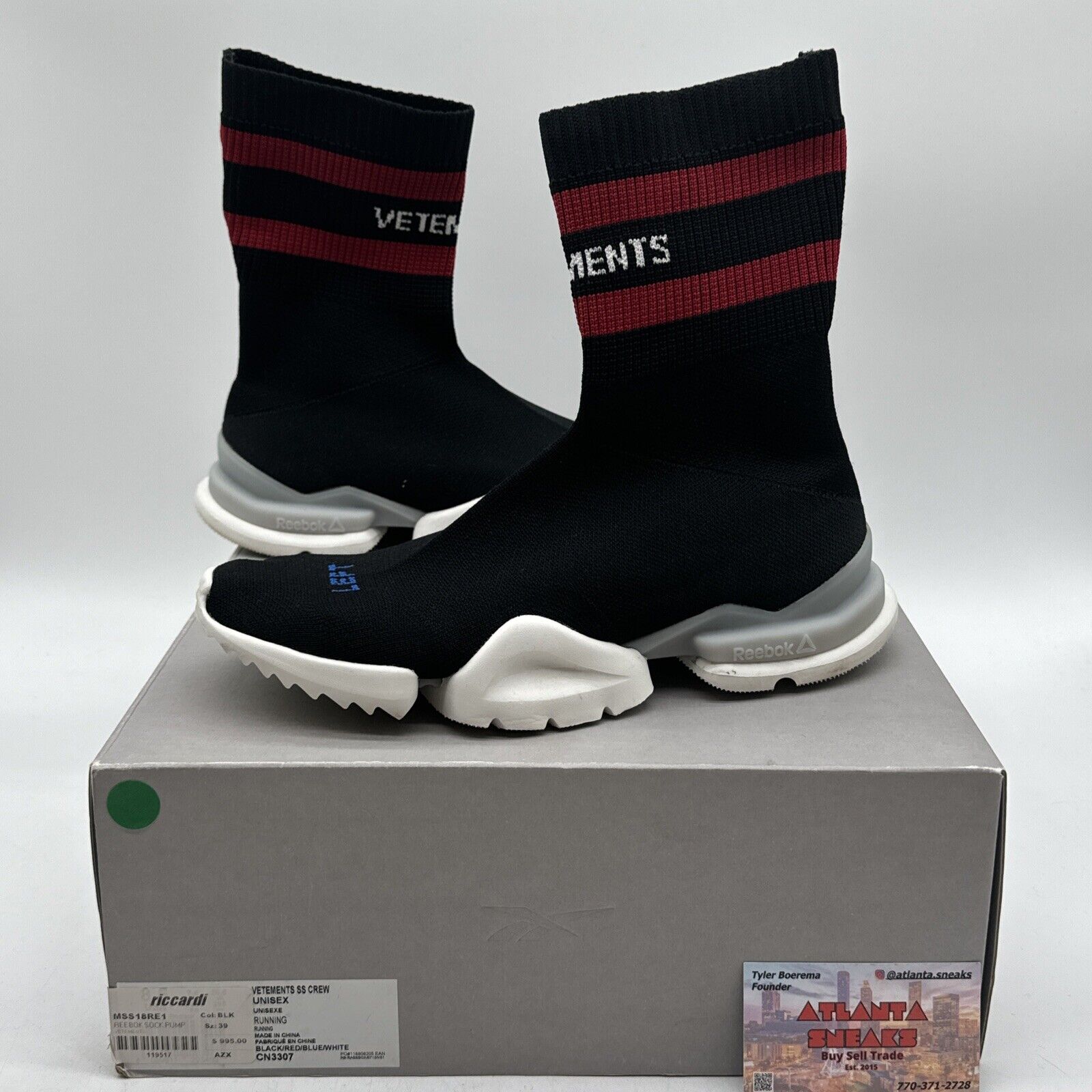 Size 8.5 - Reebok Vetements x Sock Pump Top High Black