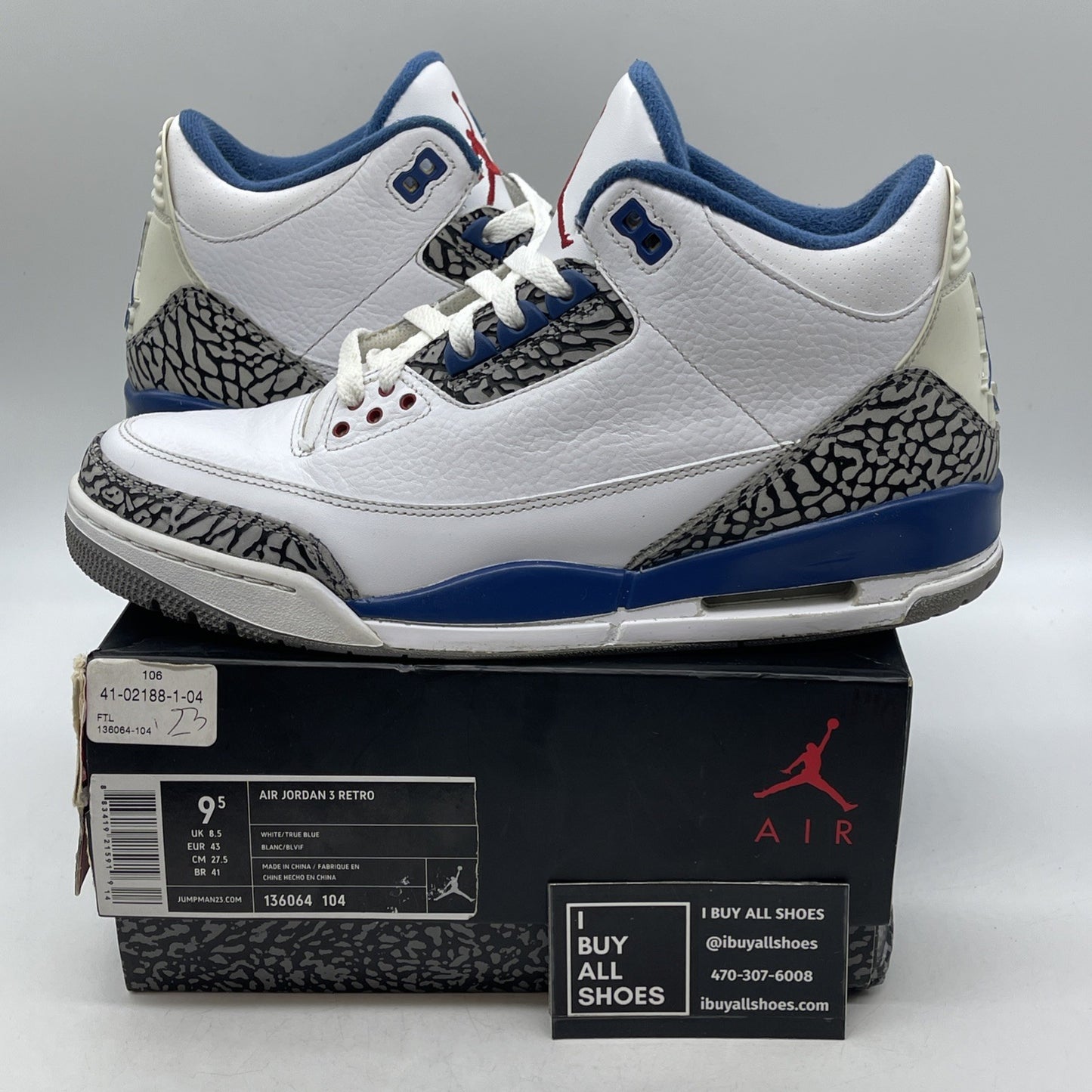Size 9.5 - Air Jordan 3 Retro 2011 True Blue (136064-104)