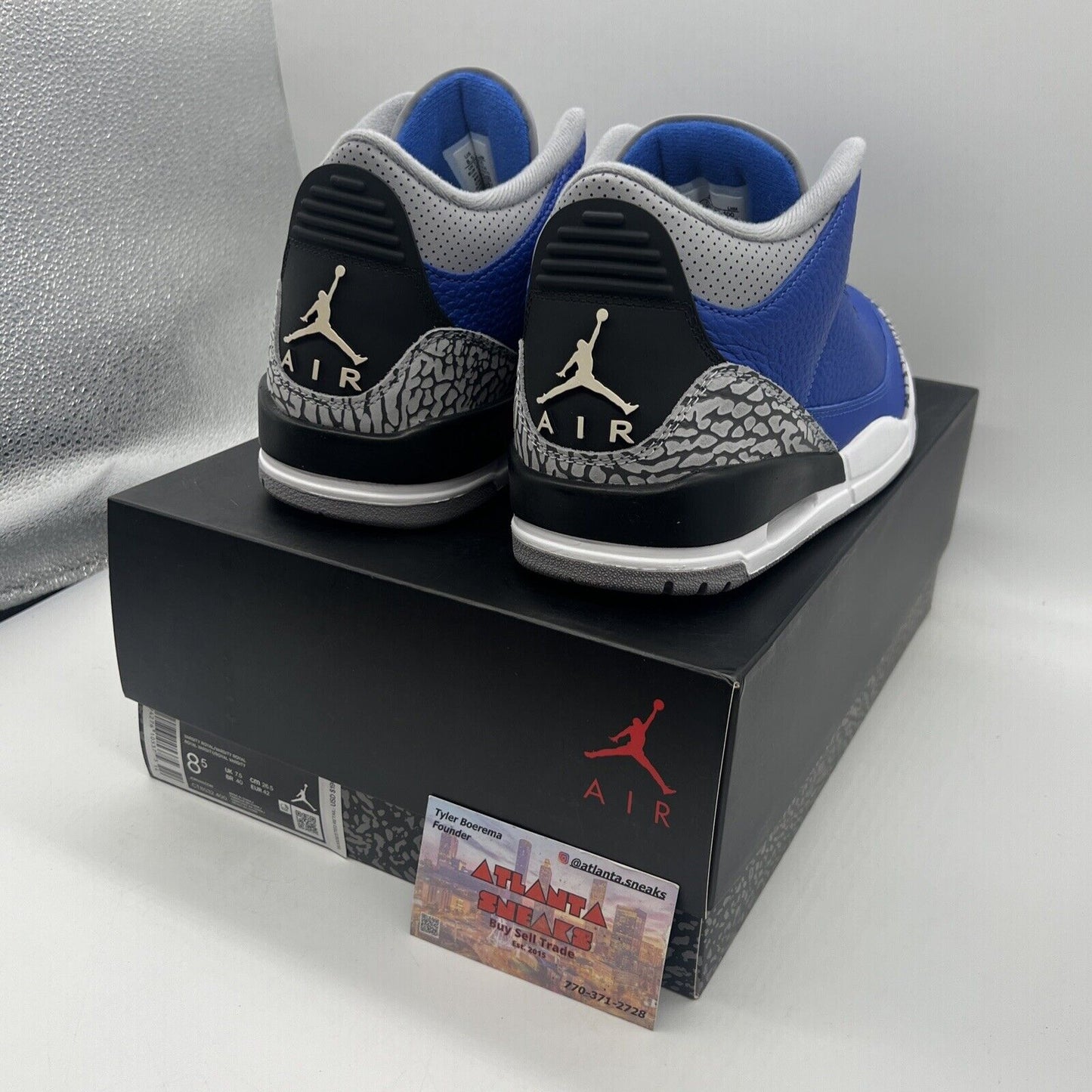 Size 8.5 - Jordan 3 Retro Varsity Royal 2020 Brand New Og All Black White Blue