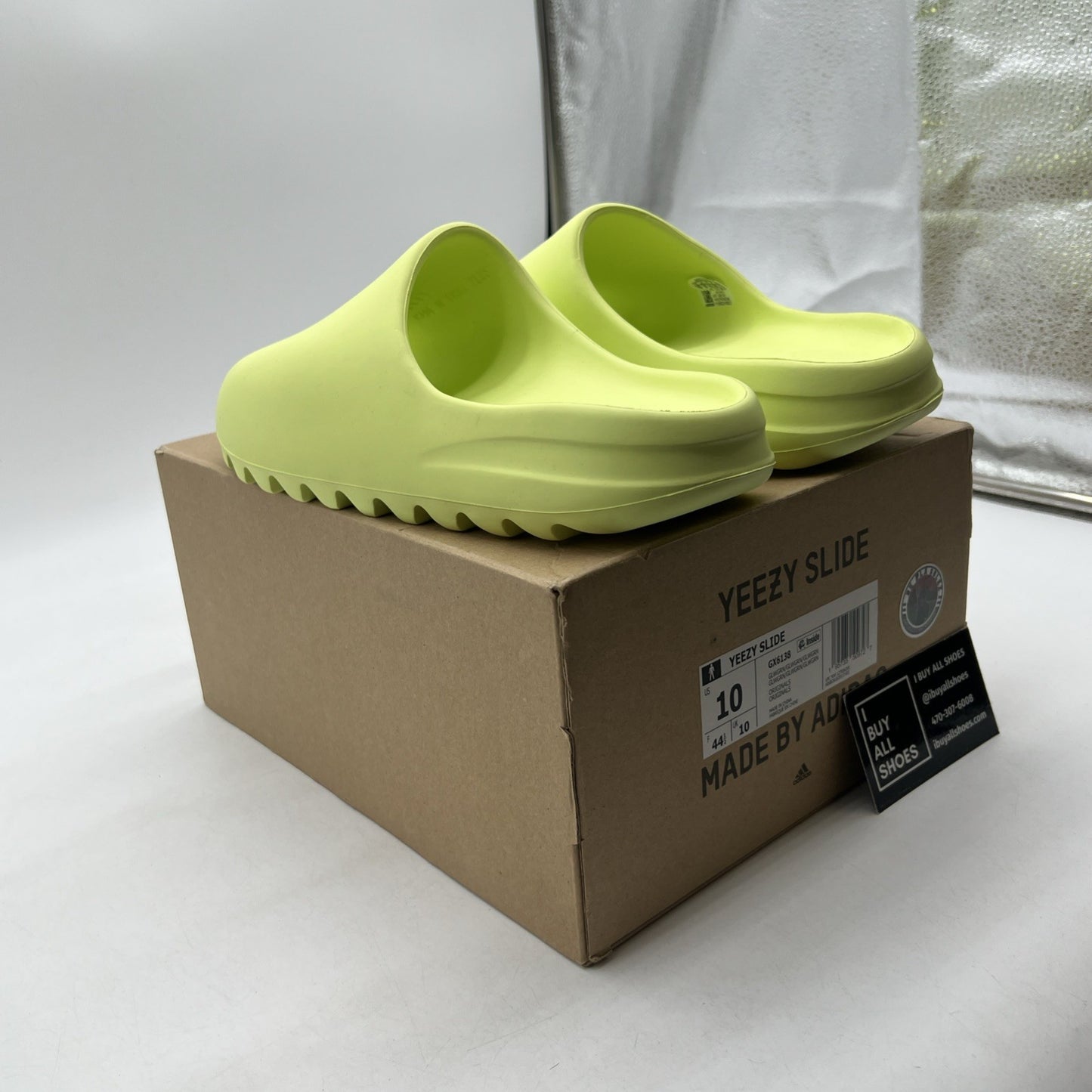 Size 10 - Adidas Yeezy Men's Slides Glow Green (GX6138)