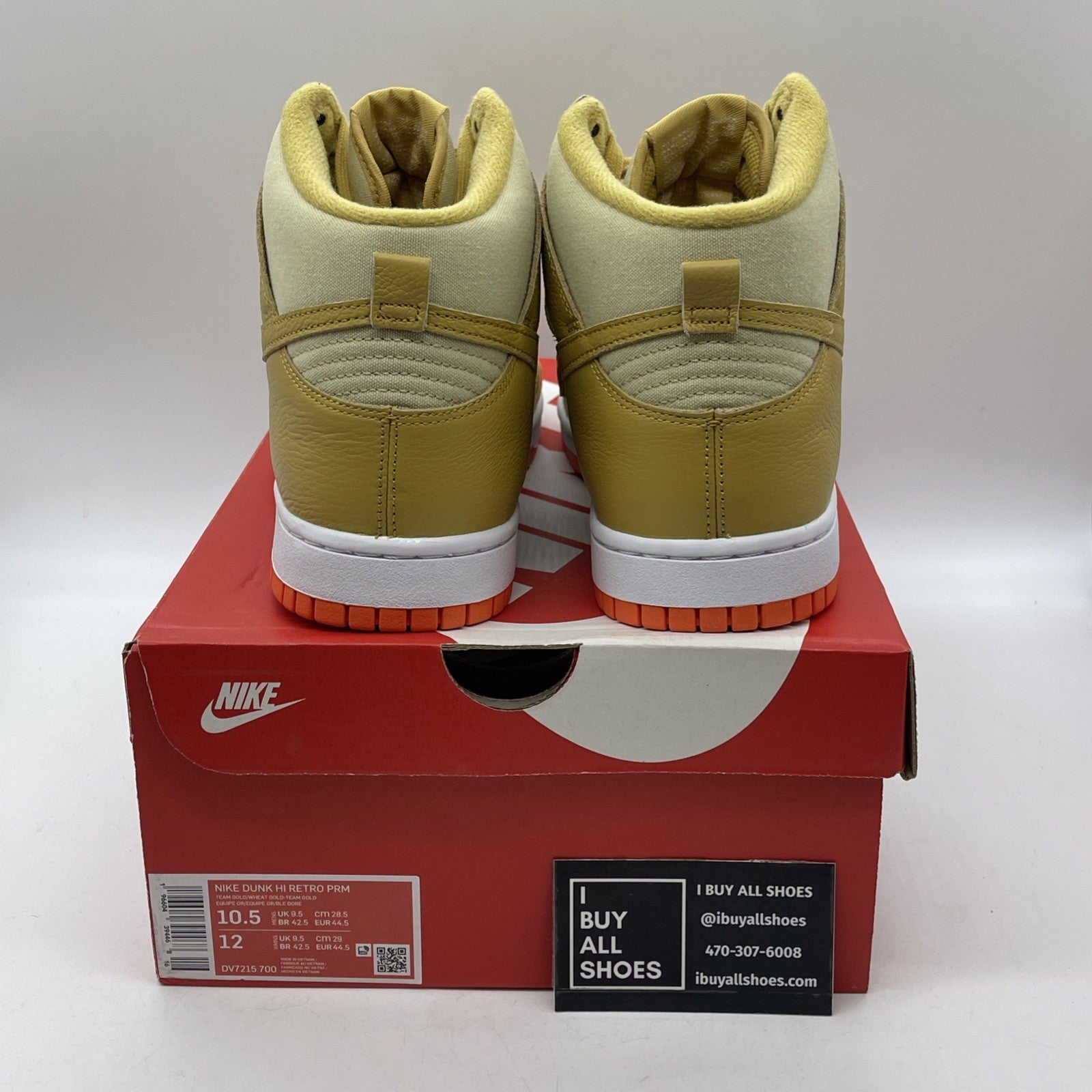 Size 10.5 -  Nike Dunk Hi Retro PRM Wheat Gold Suede Leather  (DV7215-700)