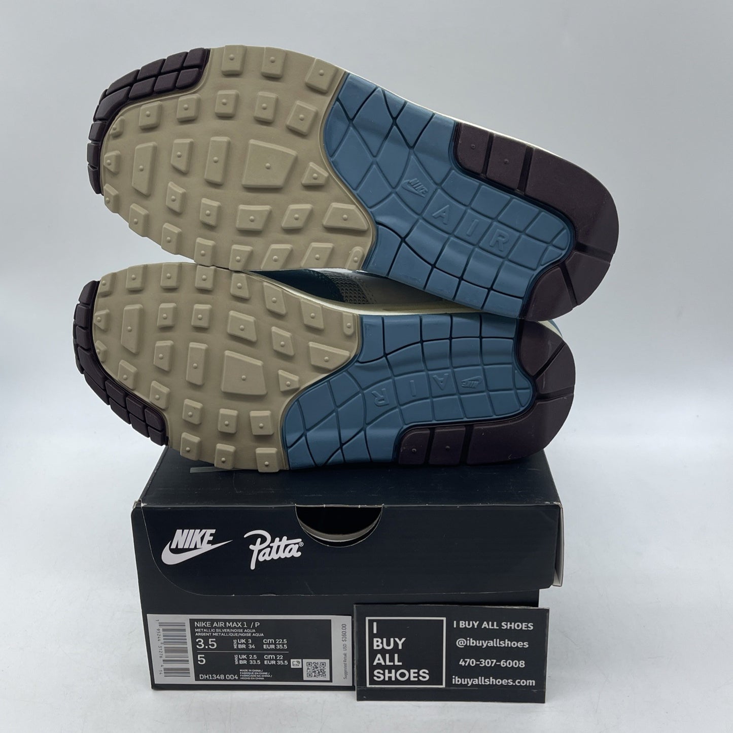 Size 3.5 - Nike Air Max 1 Patta Waves Noise Aqua (DH1348-004)