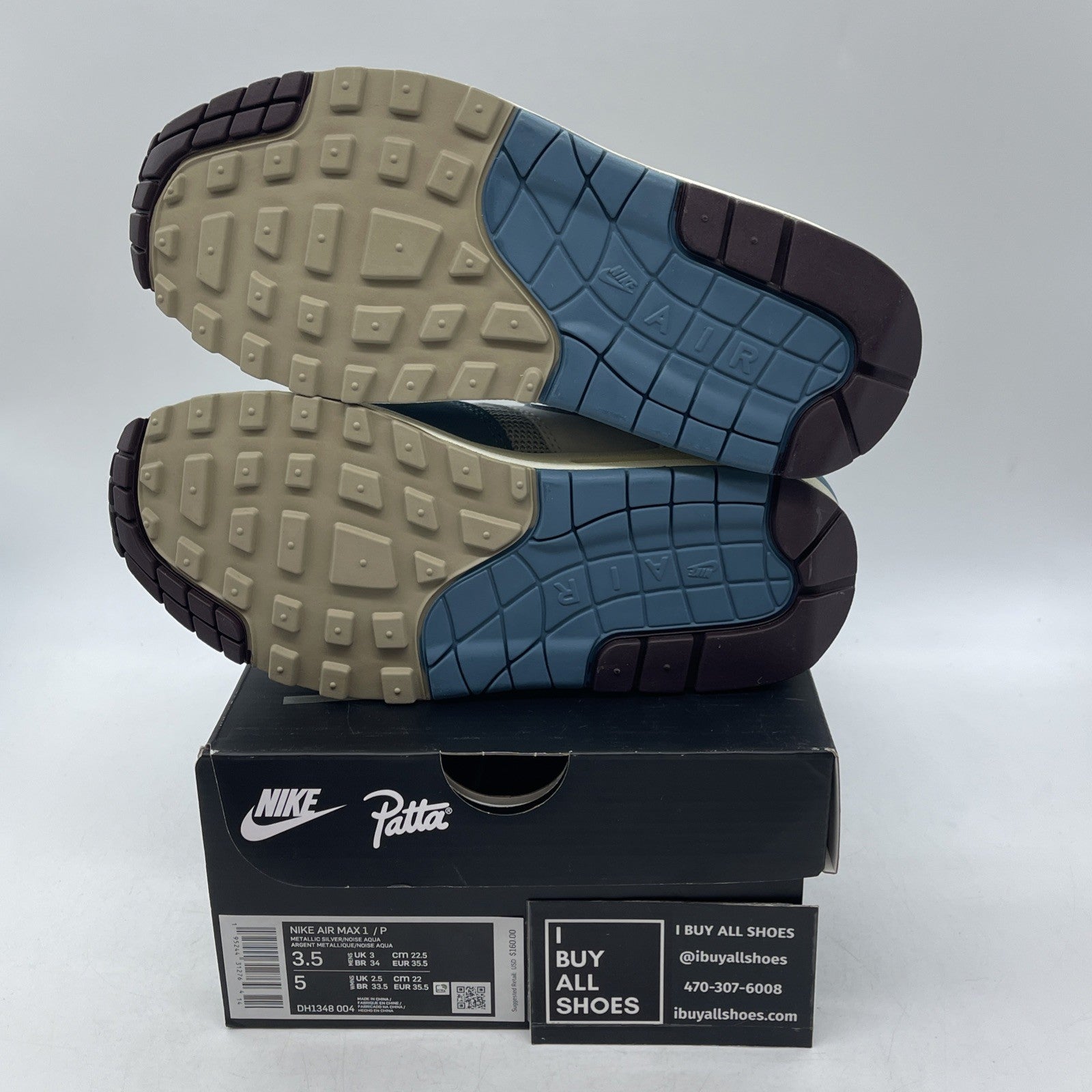 Size 3.5 - Nike Air Max 1 Patta Waves Noise Aqua (DH1348-004)