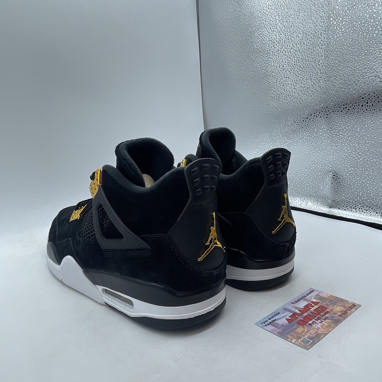 Size 10.5 - Jordan 4 Retro Royalty 2017 Black White Gold Suede (308497-032)