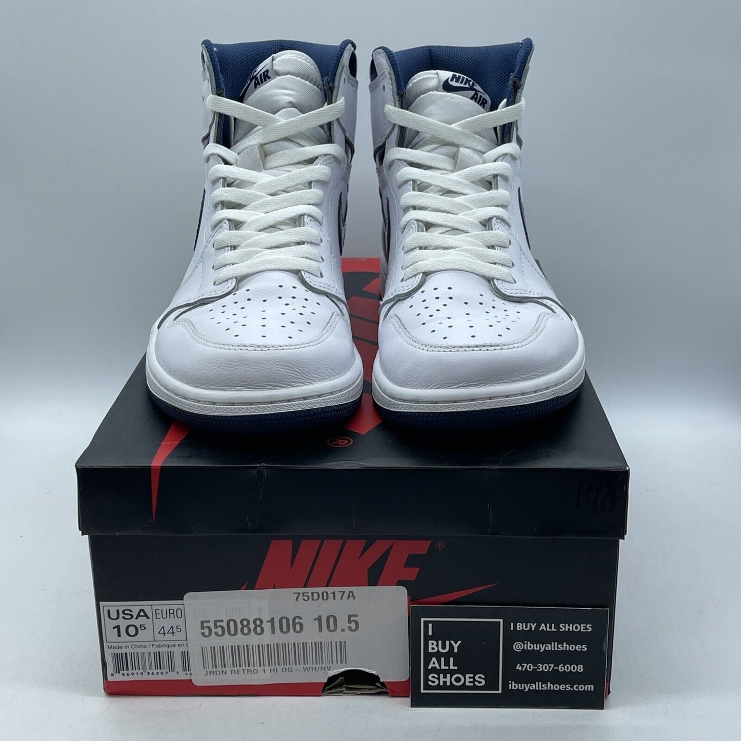 Size 10.5 - Air Jordan 1 Retro OG High Metallic Navy White Leather (555088-106)