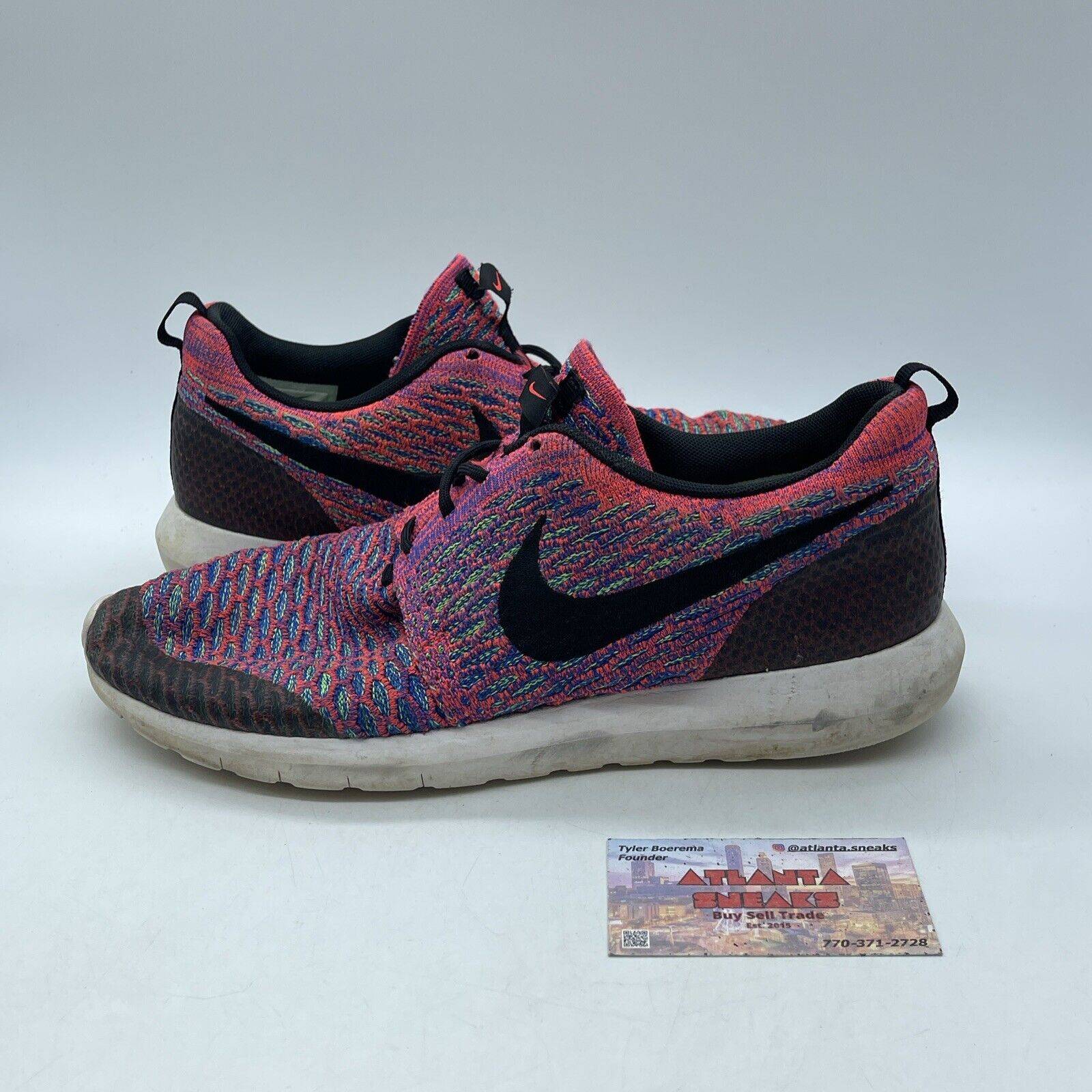 Size 10.5 - Nike Roshe NM Flyknit SE Pink Purple Green Black Suede (816531-600)