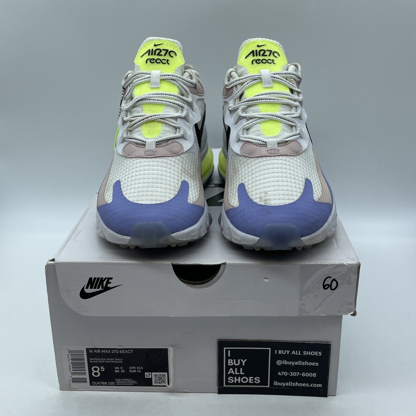 Size 8.5W - Nike Air Max 270 React White Ghost Green Suede Leather (CU4768-100)