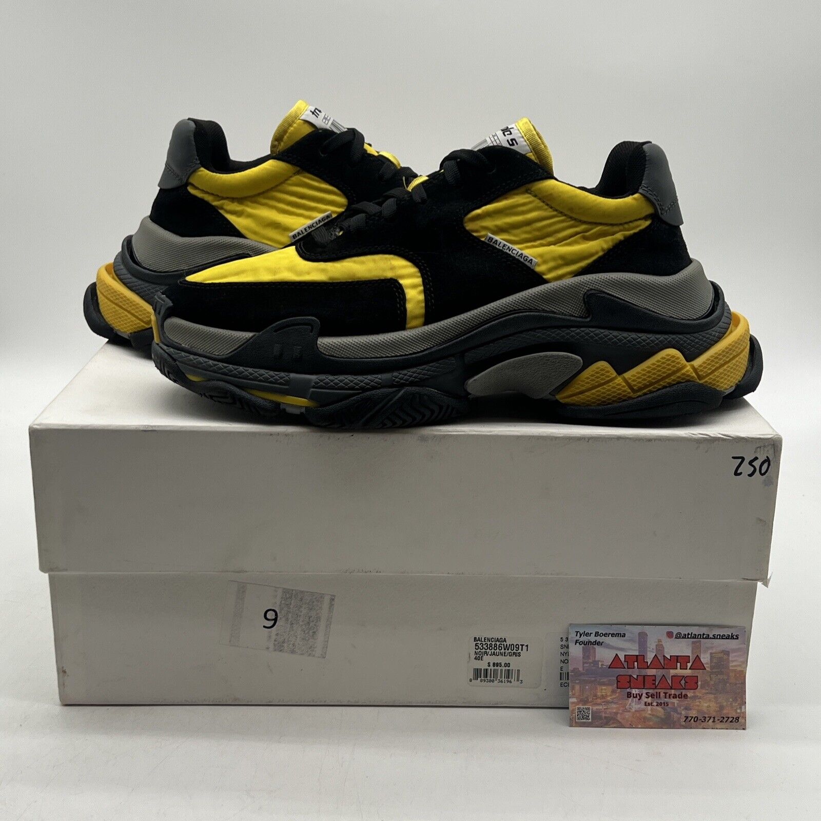 Size 7 - Balenciaga Triple S Sneaker Black Yellow Grey Suede