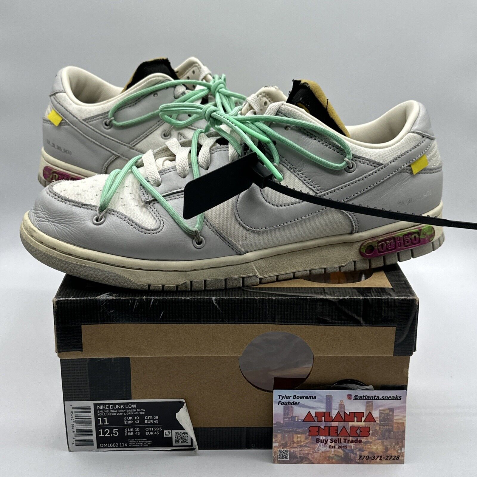 Size 11 - Nike Dunk Low x Off-White Lot 04 of 50 2021 Grey Leather Mint Purple!