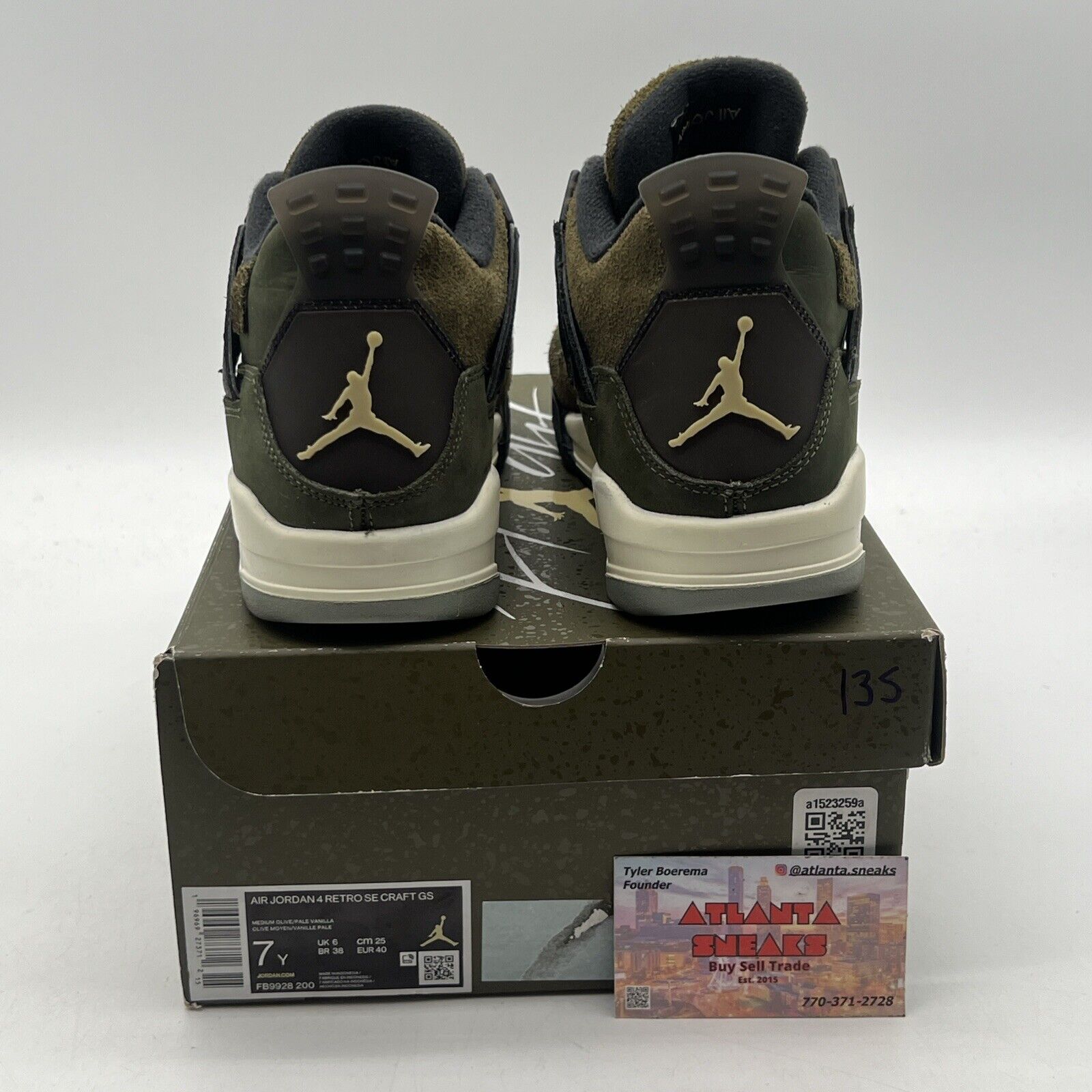 Size 7Y - Jordan 4 SE Retro Low Craft - Olive White Black Suede (FB9928-200)