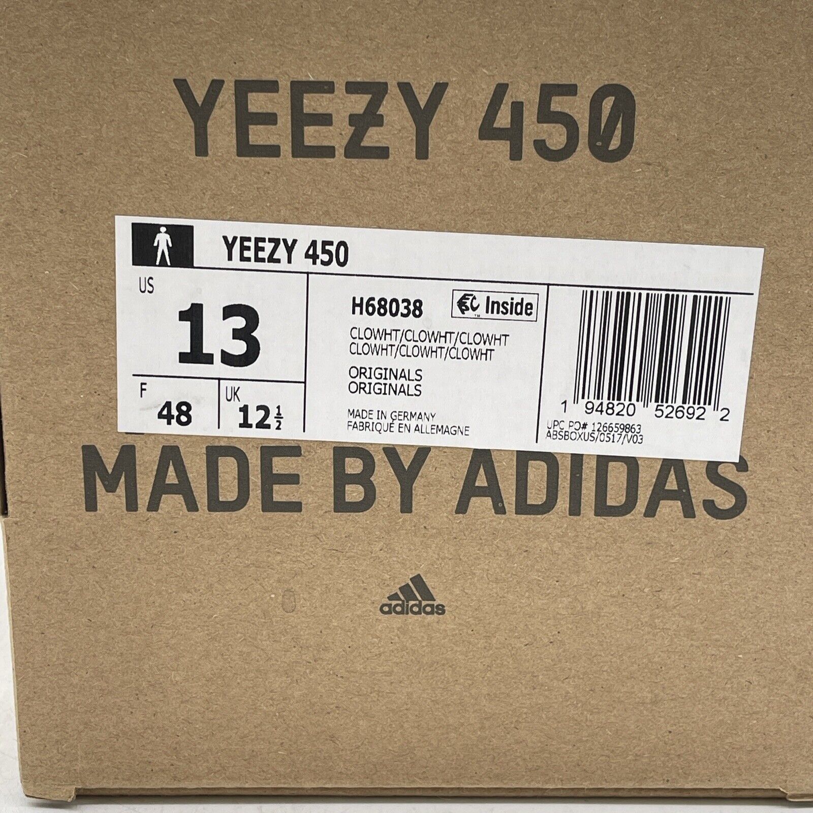 Size 13 - adidas Yeezy 450 Cloud White (H68038)