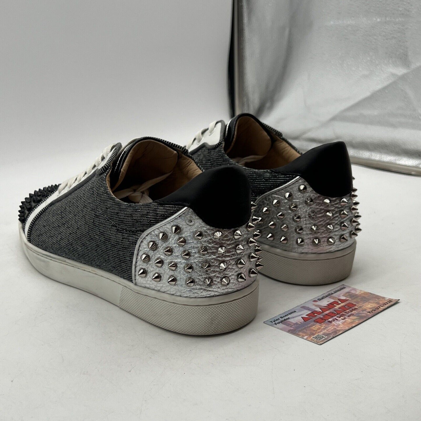 Size 13 - Christian Louboutin Seavaste 2 Orlato Flat Silver Black (3220748CMA3)