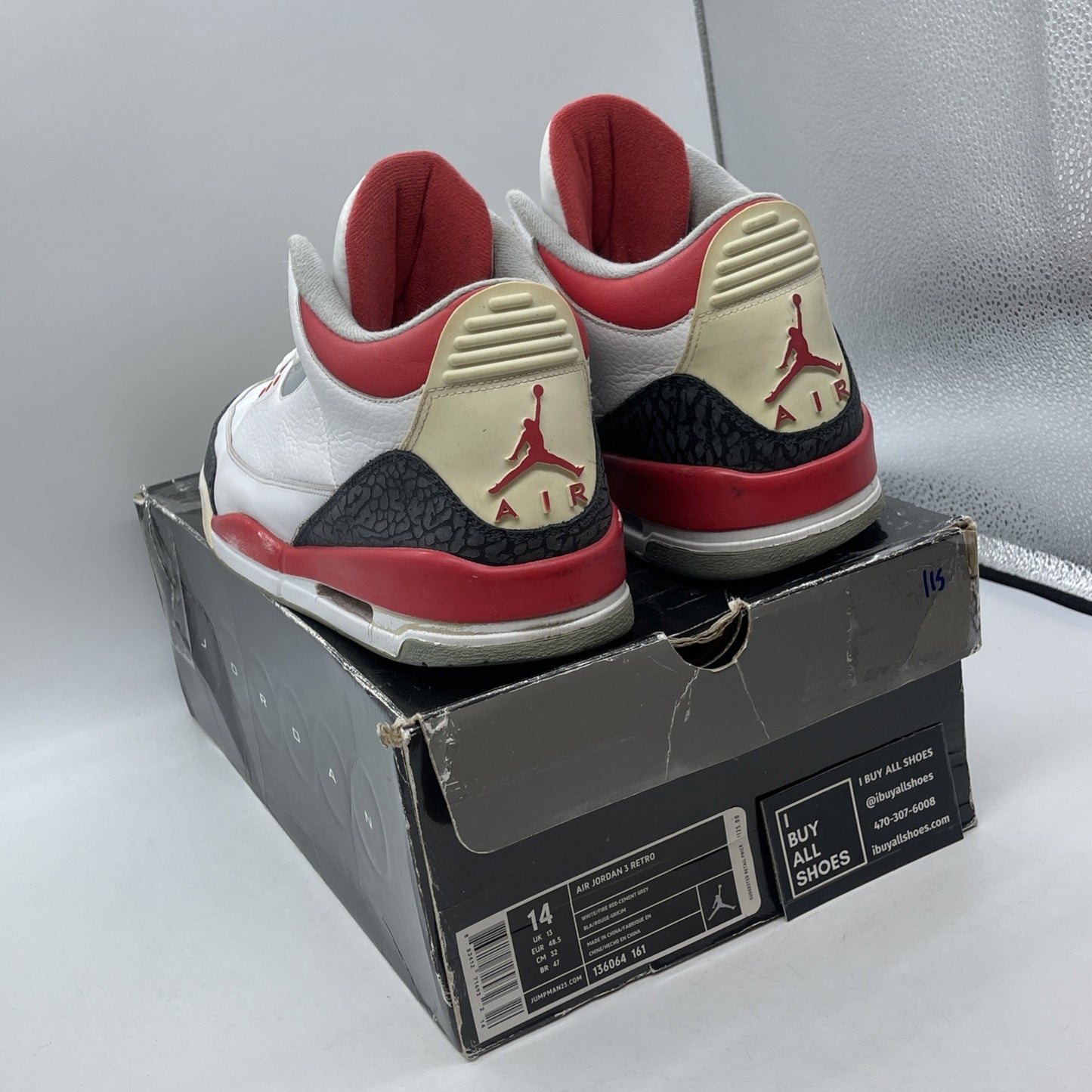 Size 14 - Air Jordan 3 Retro 2007 Fire Red White Grey Leather (136064-161)