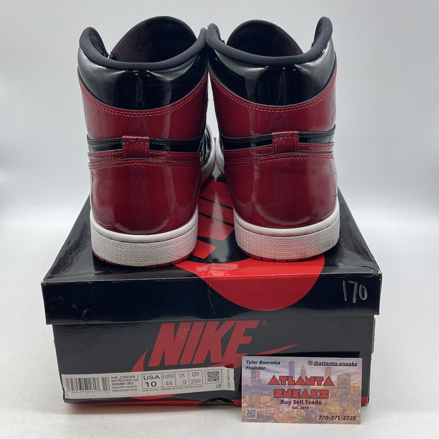 Size 10 - Jordan 1 Retro OG High Patent Bred Black Red White (555088-063)