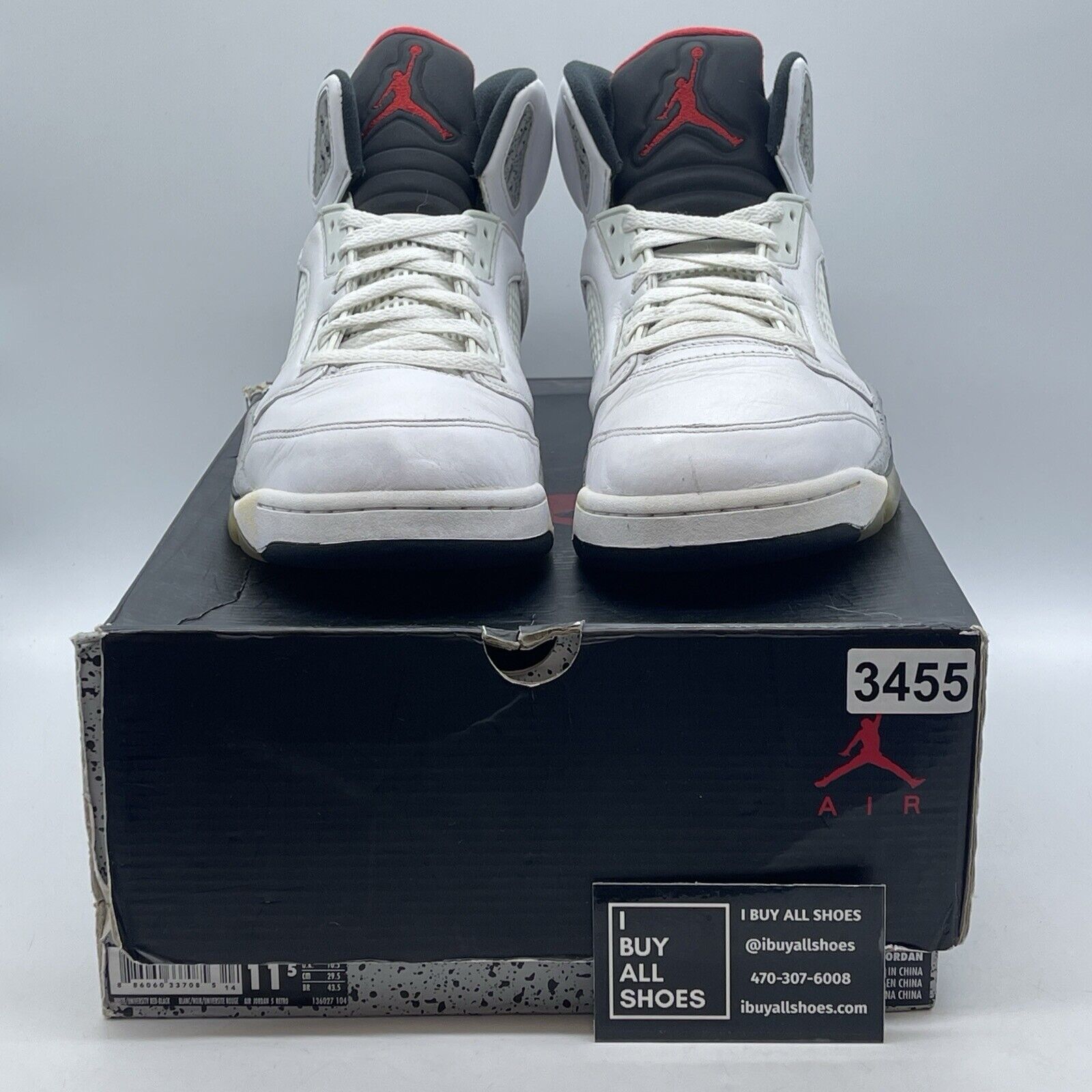 Size 11.5 - Air Jordan 5 Retro White Cement Black Grey Red Leather (136027-104)