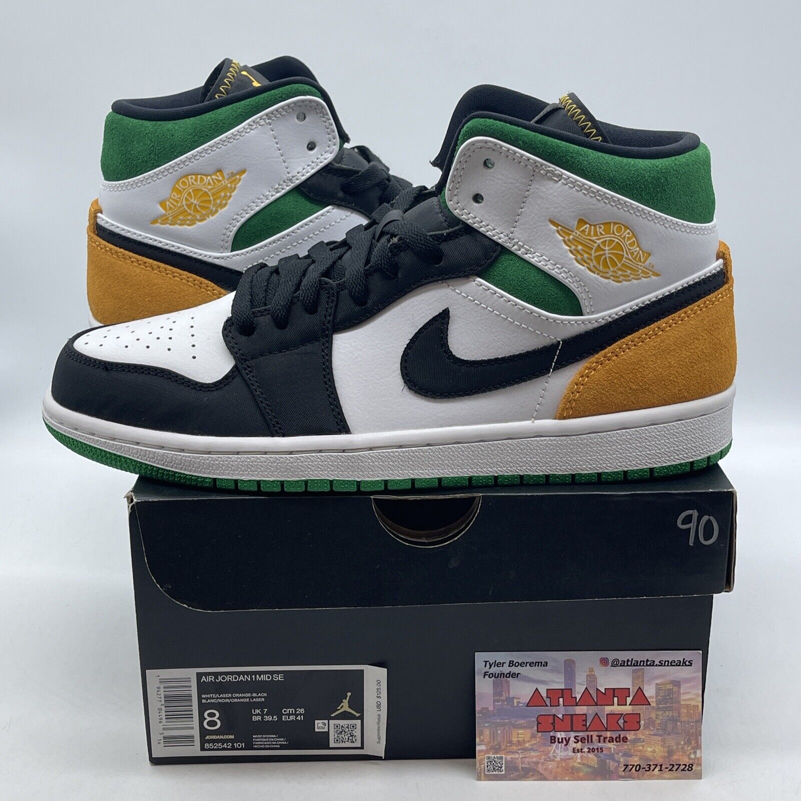 Size 8 - Air Jordan 1 SE Mid Oakland Yellow Green White Black (852542-101)