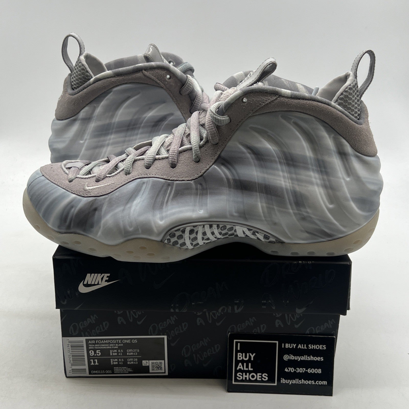 Size 9.5 - Nike Air Foamposite One QS Dream A World - Tech Grey (DM0115-001)