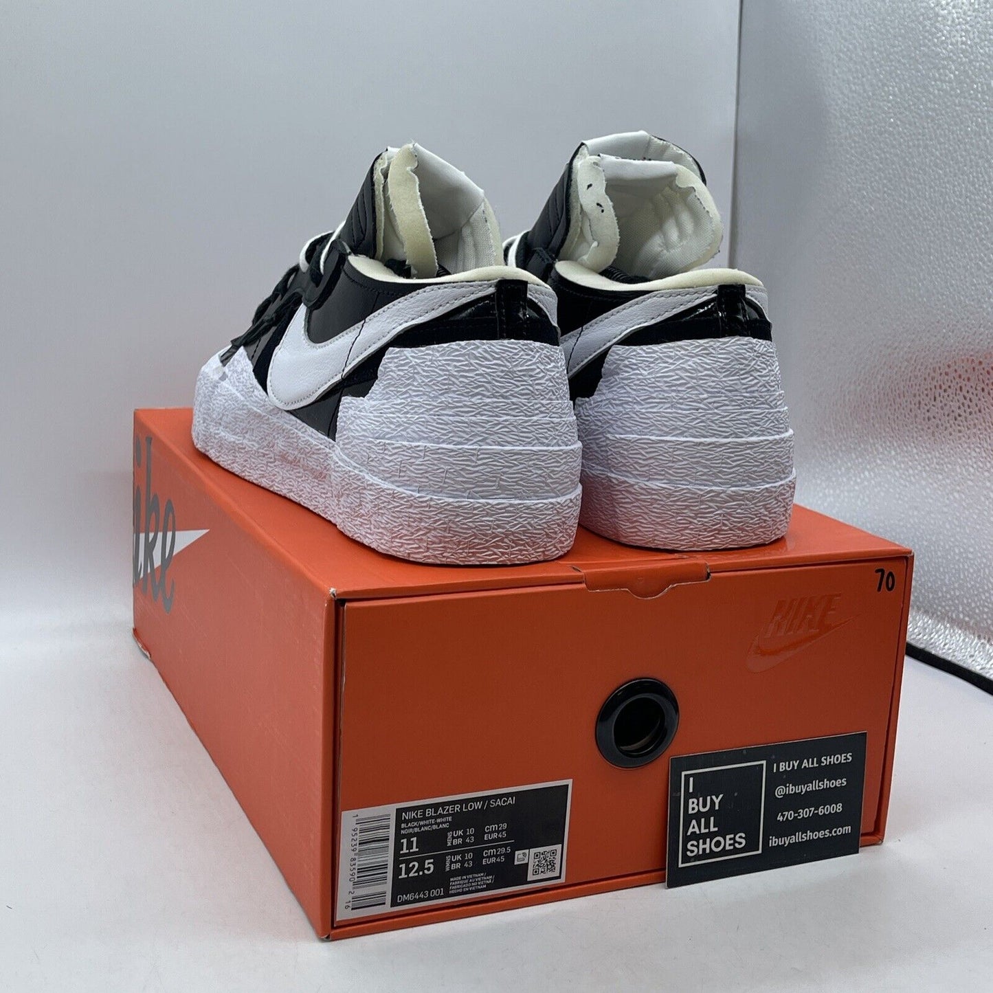 Size 11 - Nike sacai x Blazer Low Black Patent White Suede Leather (DM6443-001)