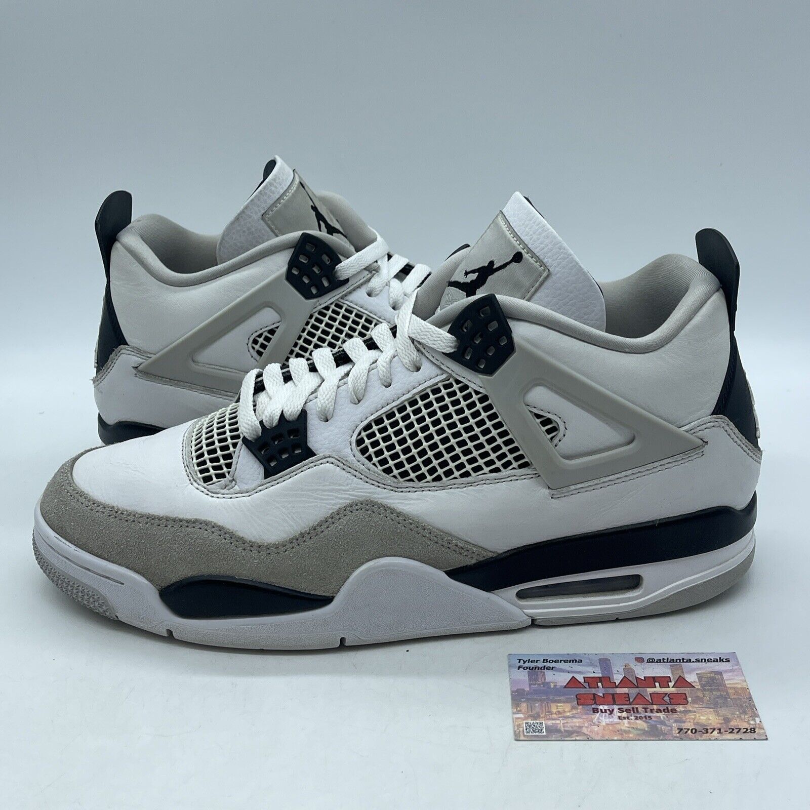 Size 12 - Jordan 4 Retro Military Black White Leather Grey Suede (DH6927-111)