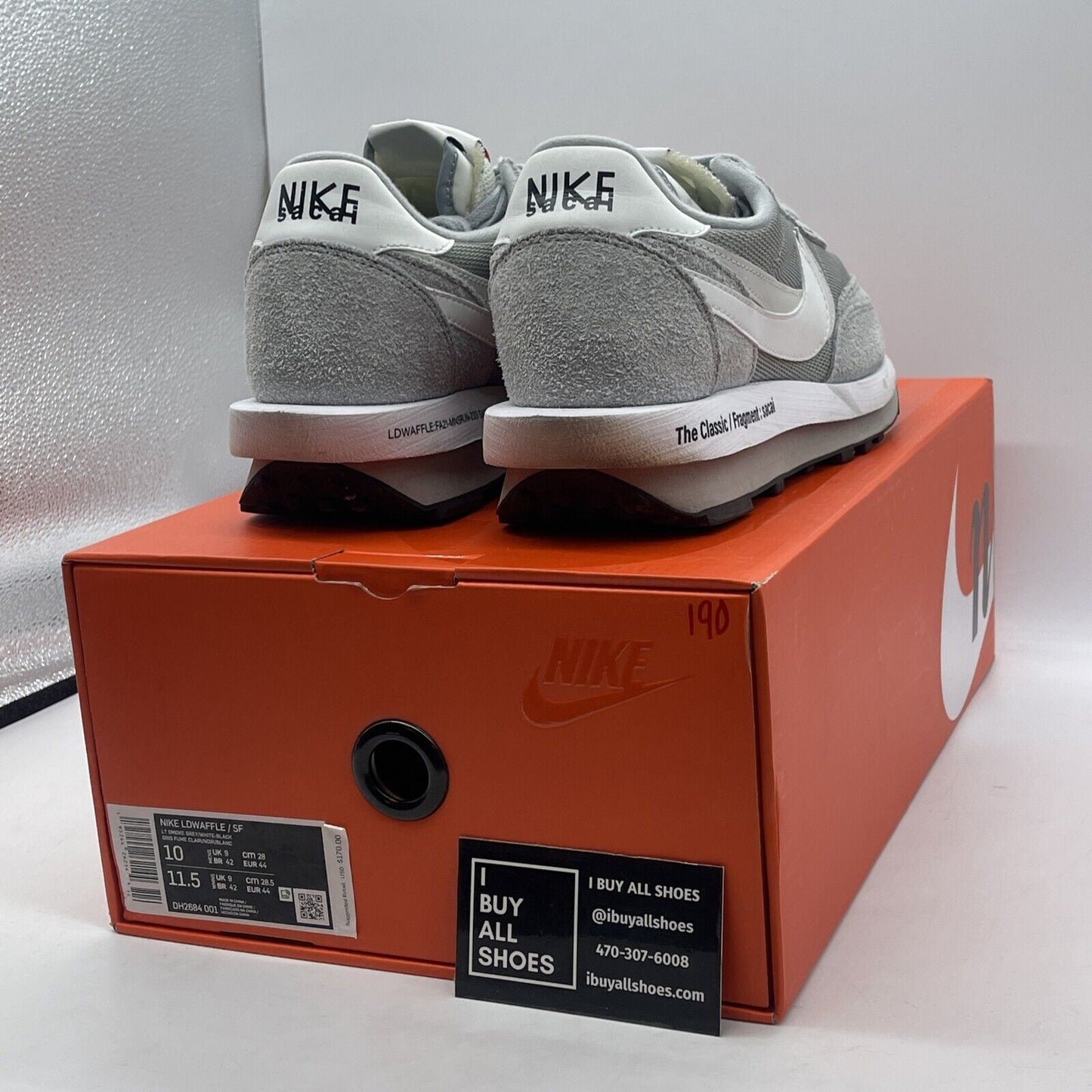 Size 10 - Nike LDV Waffle x Fragment Design x Sacai Gray Suede (DH2684-001)