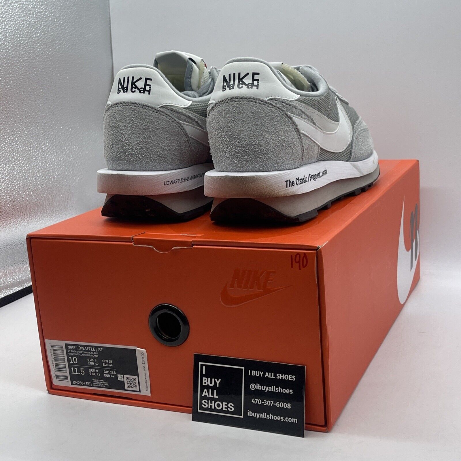 Size 10 - Nike LDV Waffle x Fragment Design x Sacai Gray Suede (DH2684-001)