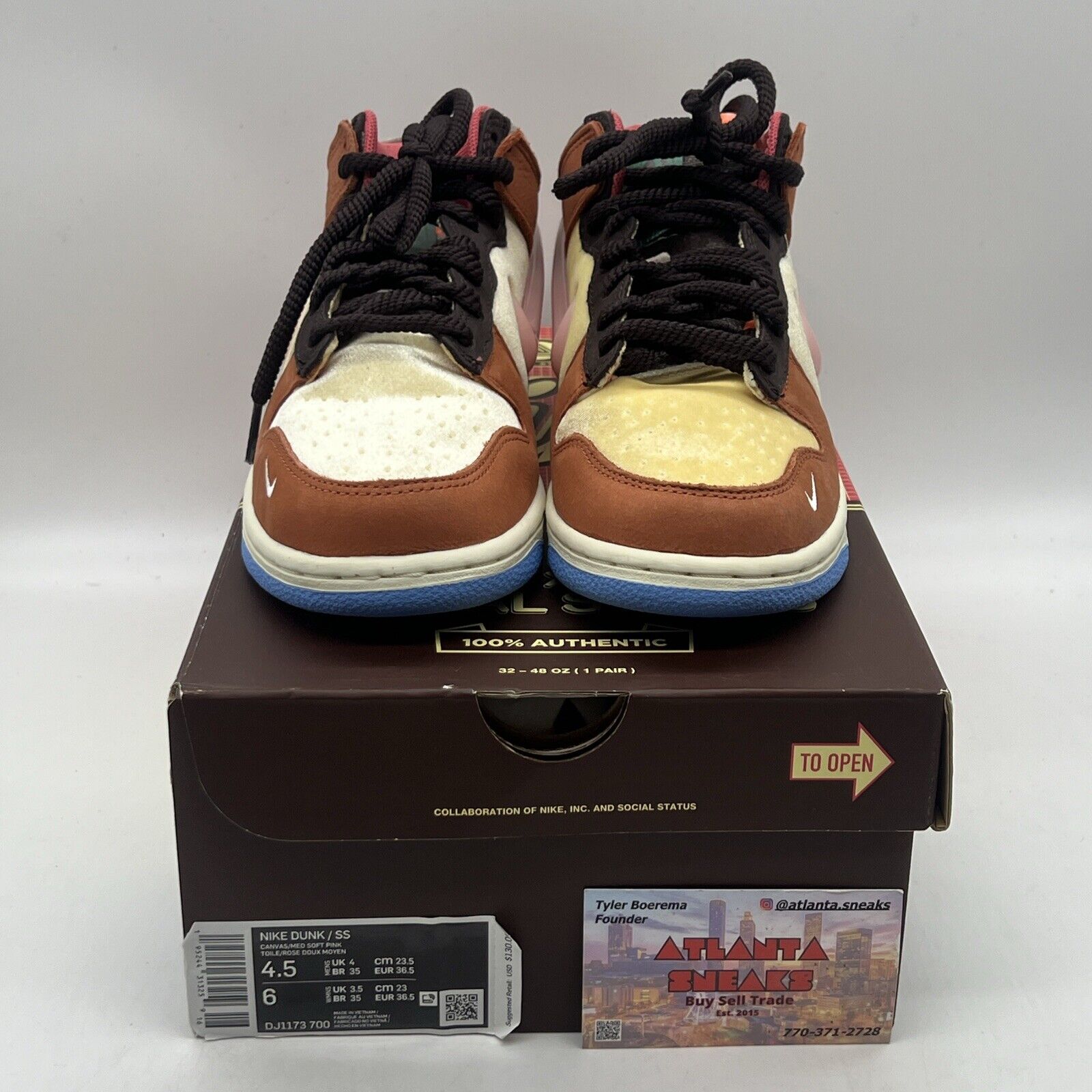 Size 4.5 - Nike Social Status x Dunk Mid Chocolate Milk Brand New Og All Pink