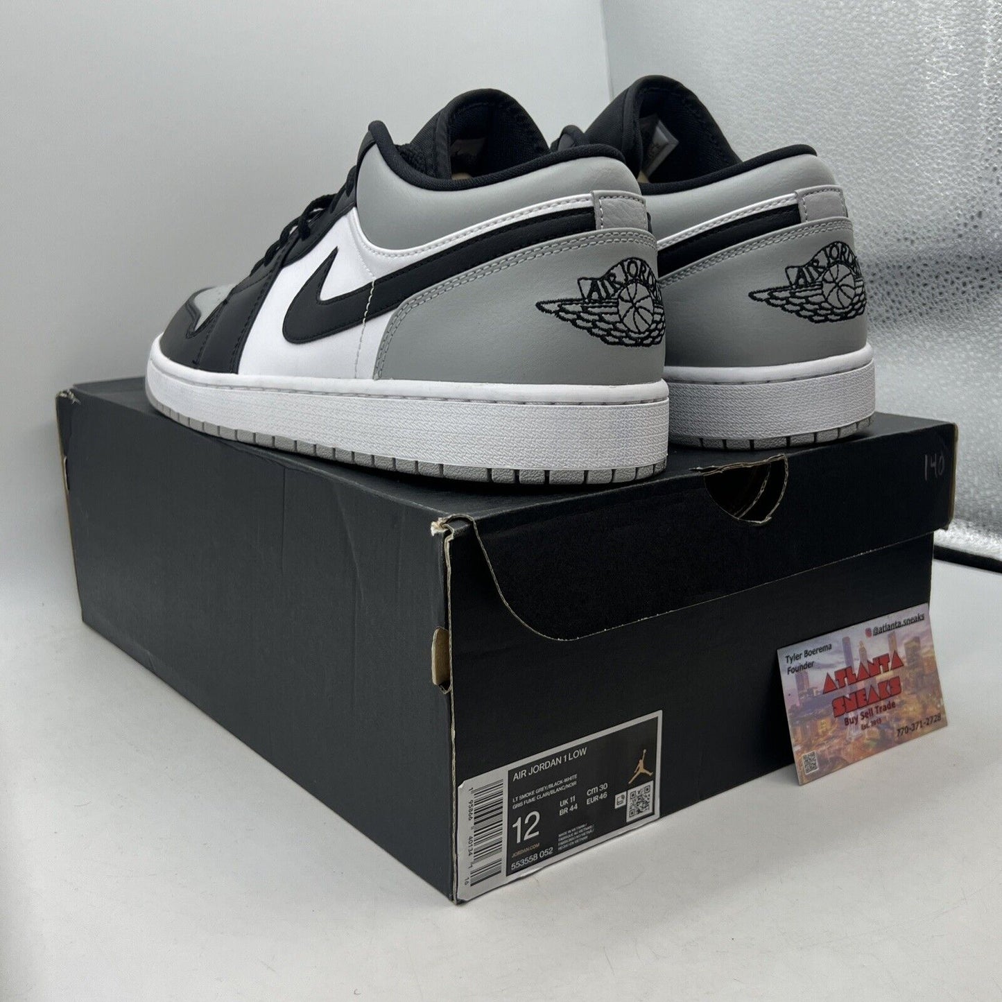 Size 12 - Jordan 1 Low Shadow Toe Black White Grey Leather (553558-052)