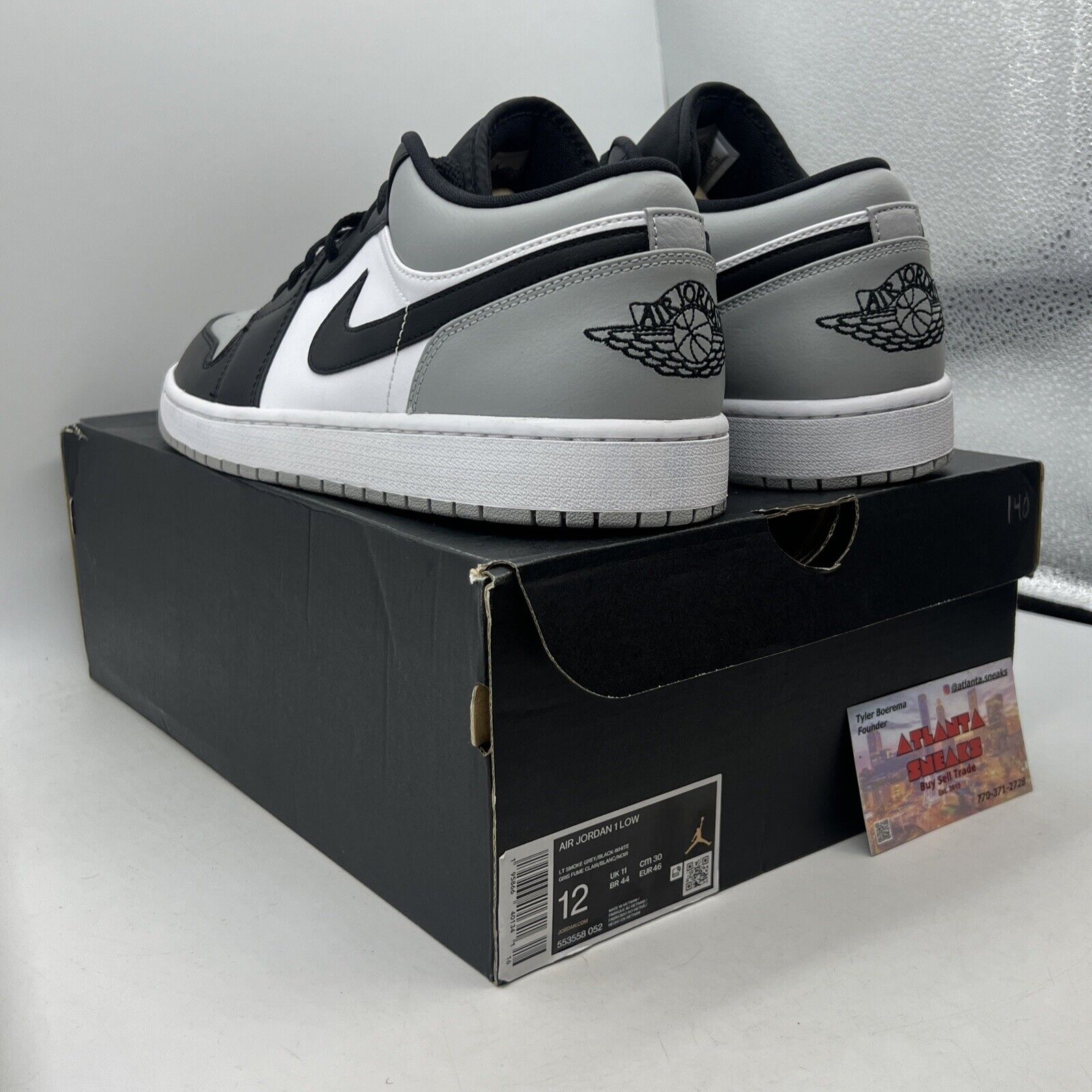 Size 12 - Jordan 1 Low Shadow Toe Black White Grey Leather (553558-052)