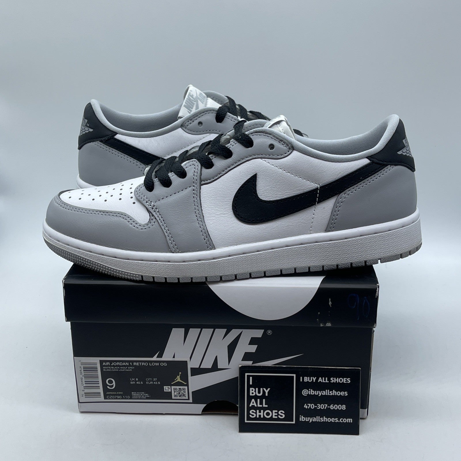 Size 9 - Air Jordan 1 Retro OG Low Barons Grey Black Leather (CZ0790-110)