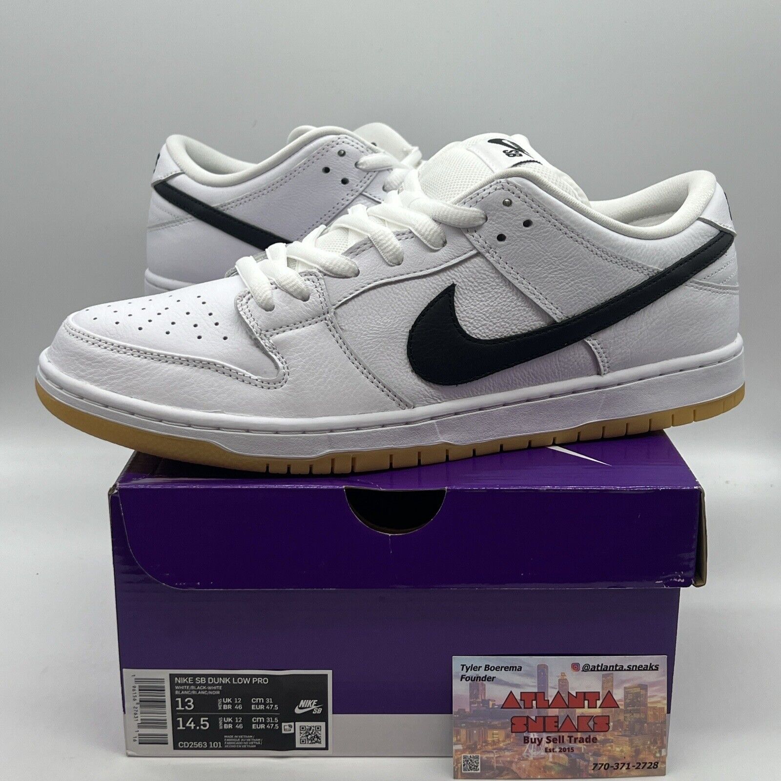 Size 13 - Nike SB Dunk White Gum : CD2563-101 Brand New Black White