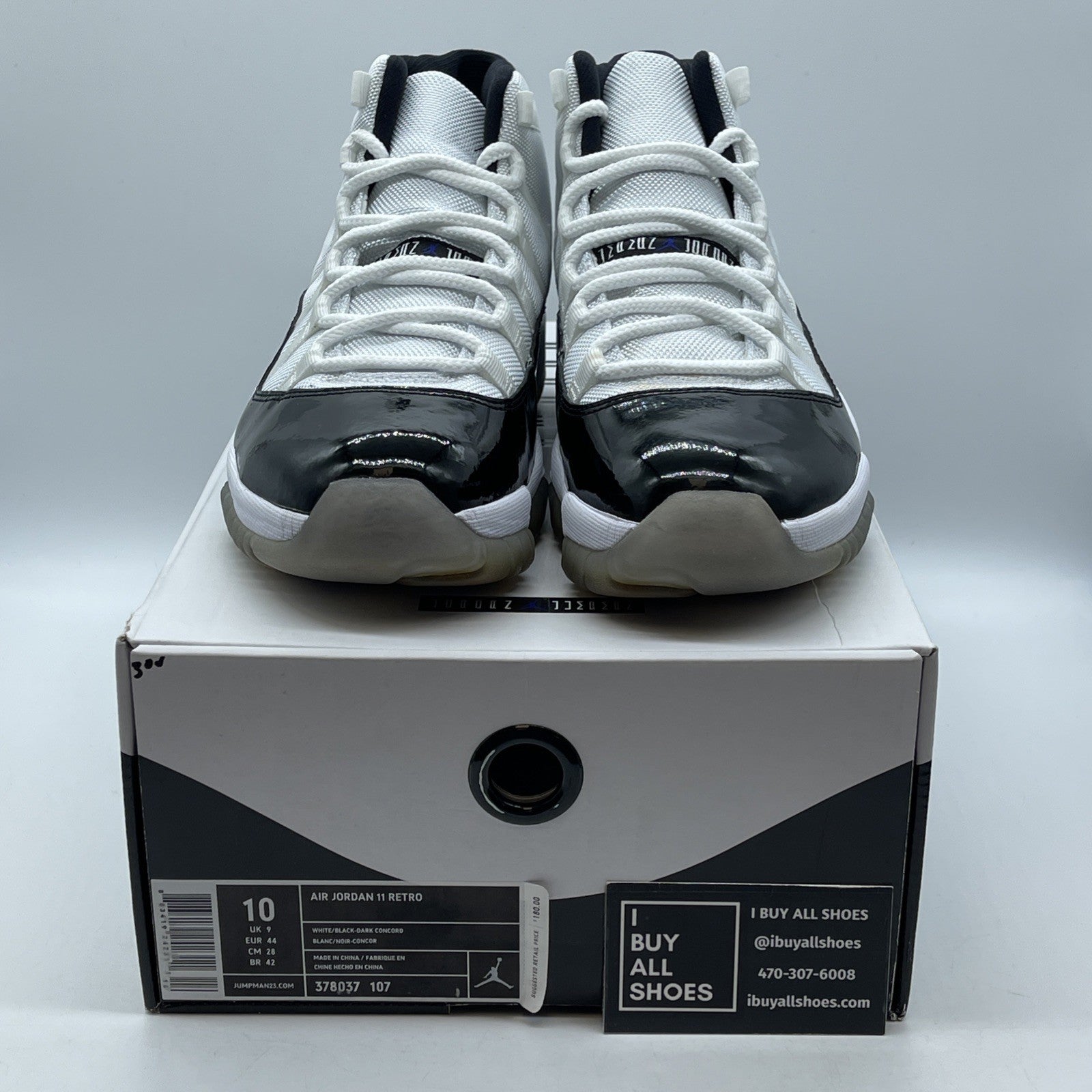 Size 10 - Jordan 11 Retro Concord 2011 Black White Suede Leather (378037-107)
