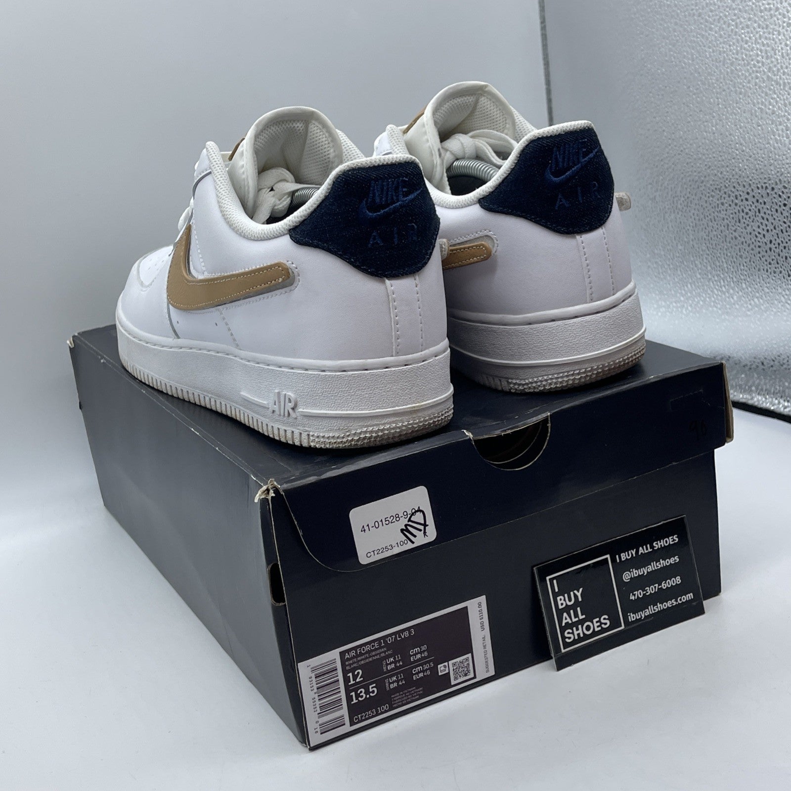 Size 12 - Nike Air Force 1 '07 LV8 Low Removable Swoosh White Vachetta Tan