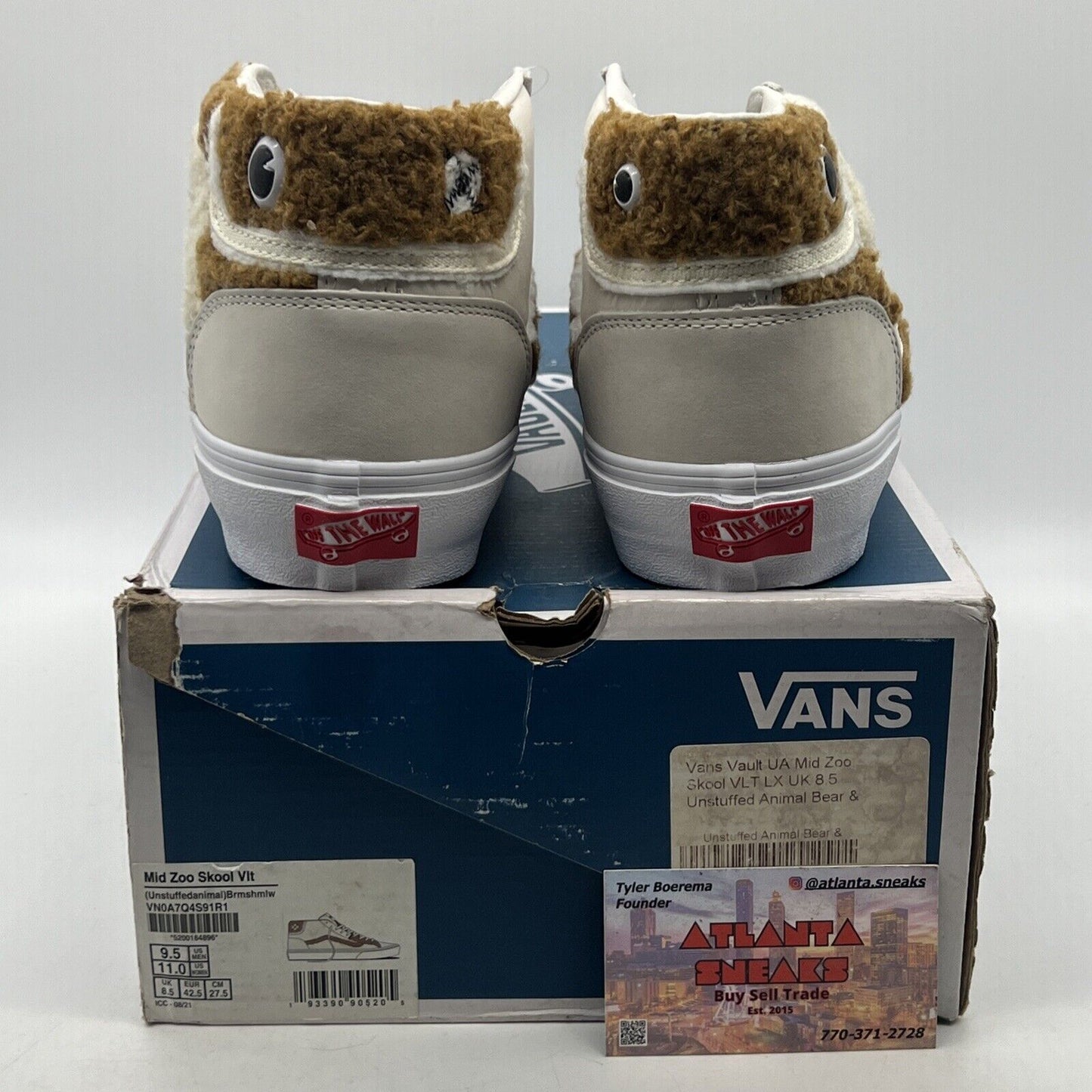 Size 9.5 - VANS Mid Zoo Skool Unstuffed Animal Bear White (VN0A7Q4S91R1)